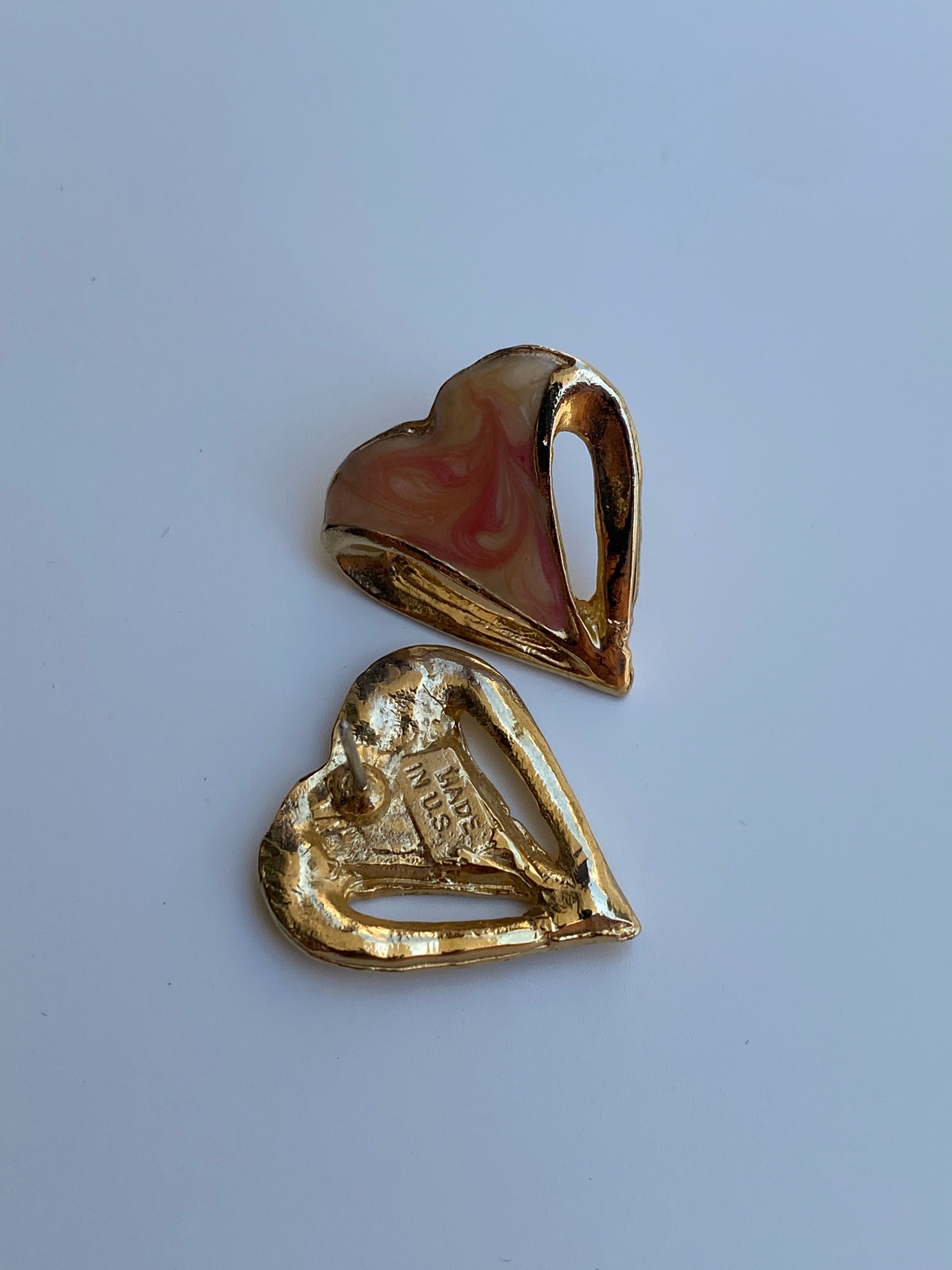 Vintage 1980s Marbled Enamel Heart Stud Earrings