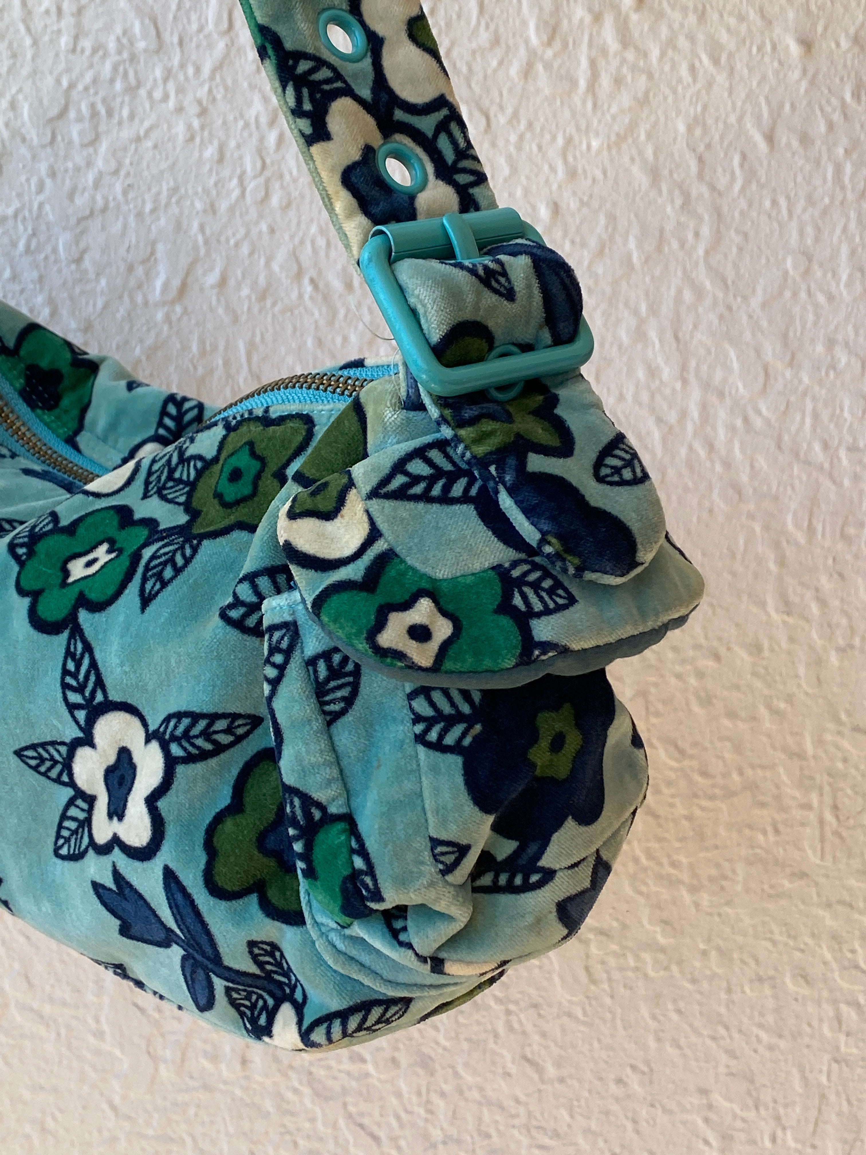 Vintage Y2K GAP Aqua Floral Velvet Shoulder Bag Soft Velour Baguette Purse