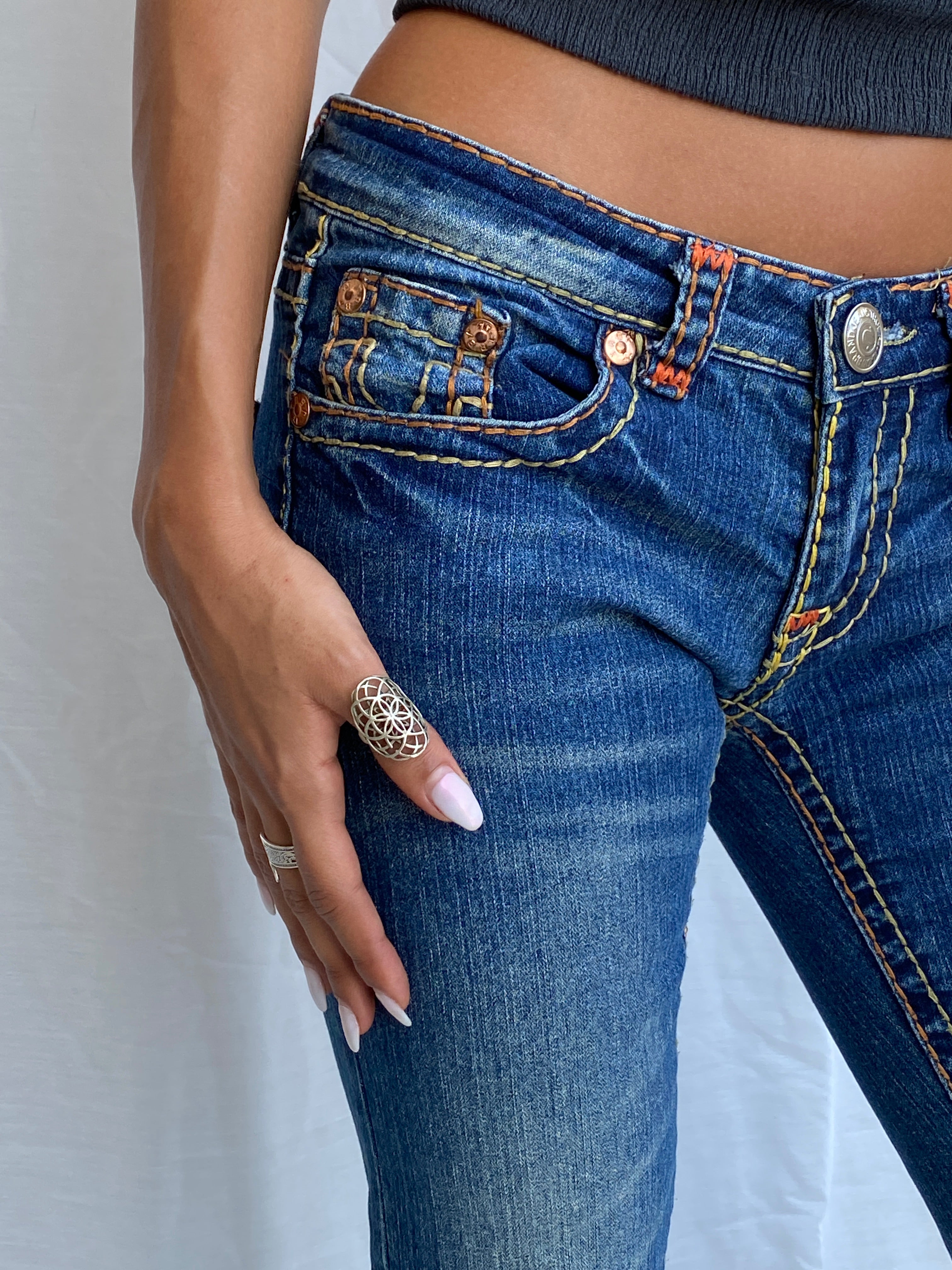 Y2K True Religion Blue Big Stitch Low-Rise Straight Jeans - 36EUR