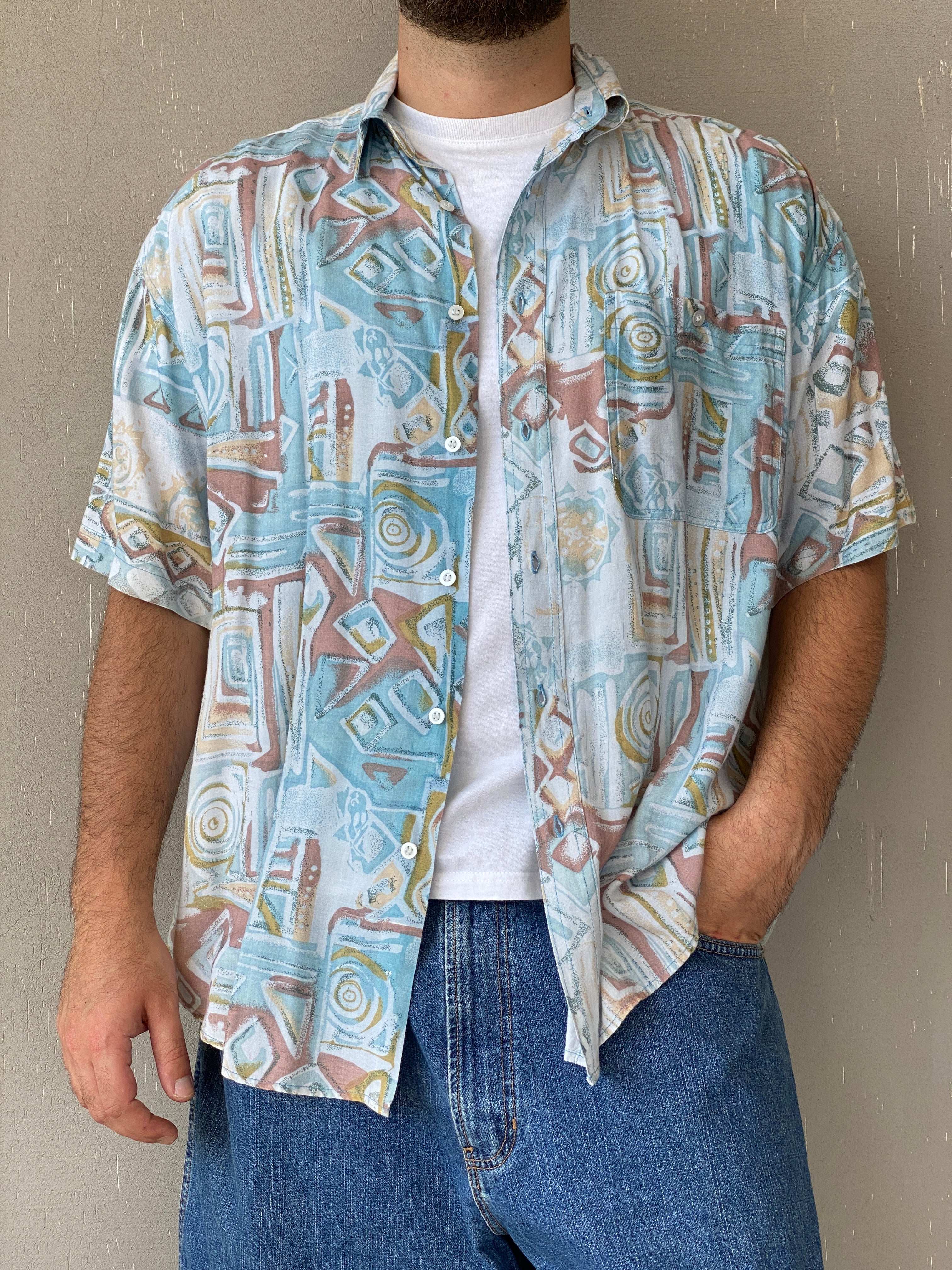 Vintage WEEKEND Pastel-Colored Printed Men’s Half-Sleeve Shirt - L - Balagan Vintage Half Sleeve Shirt 90s, half sleeve shirt, Iyad, mens shirt, NEW IN, printed shirt