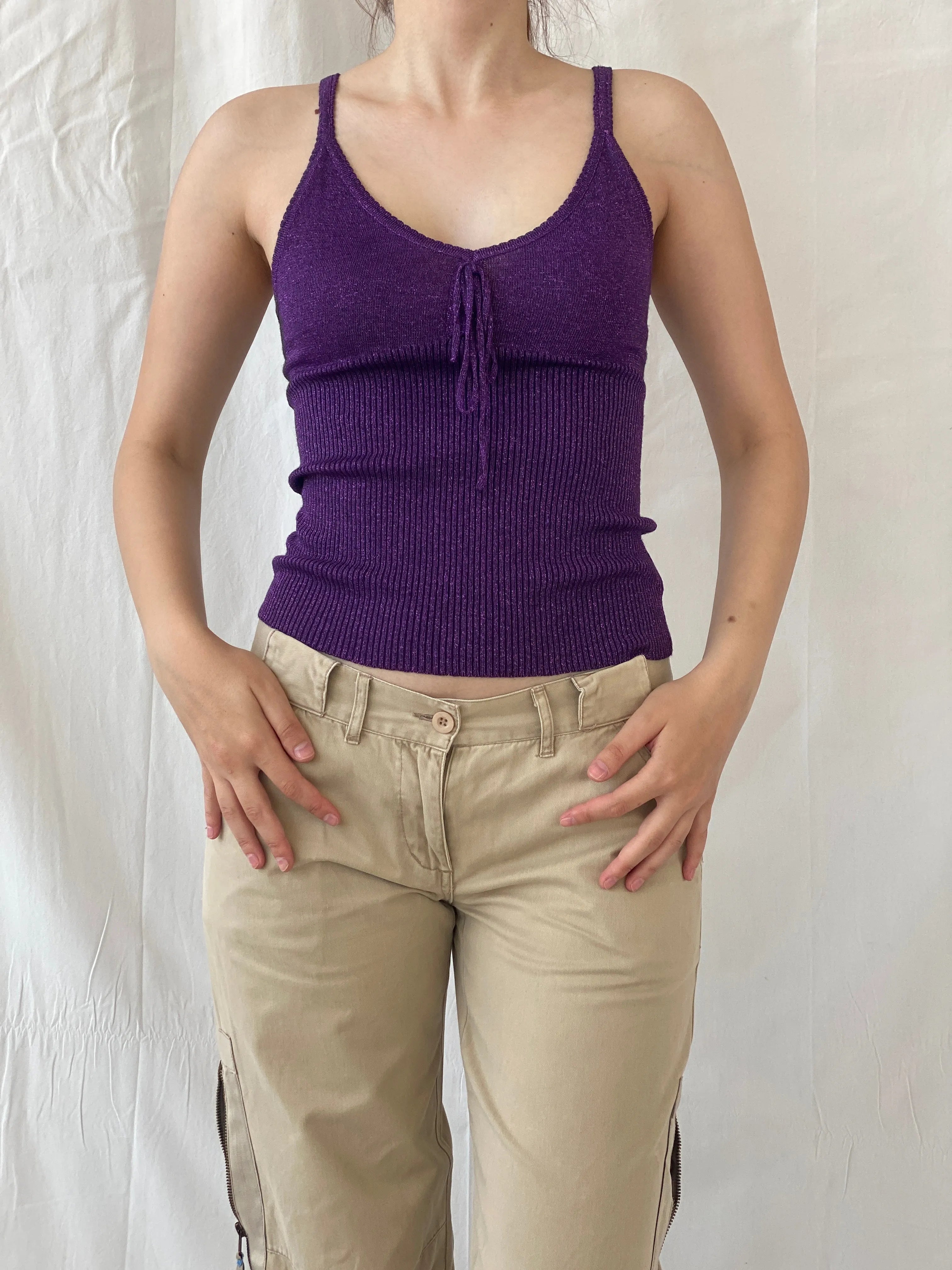 Vintage Y2K Orsay Shimmery Purple Soft Knit Ribbed Cami Top - M