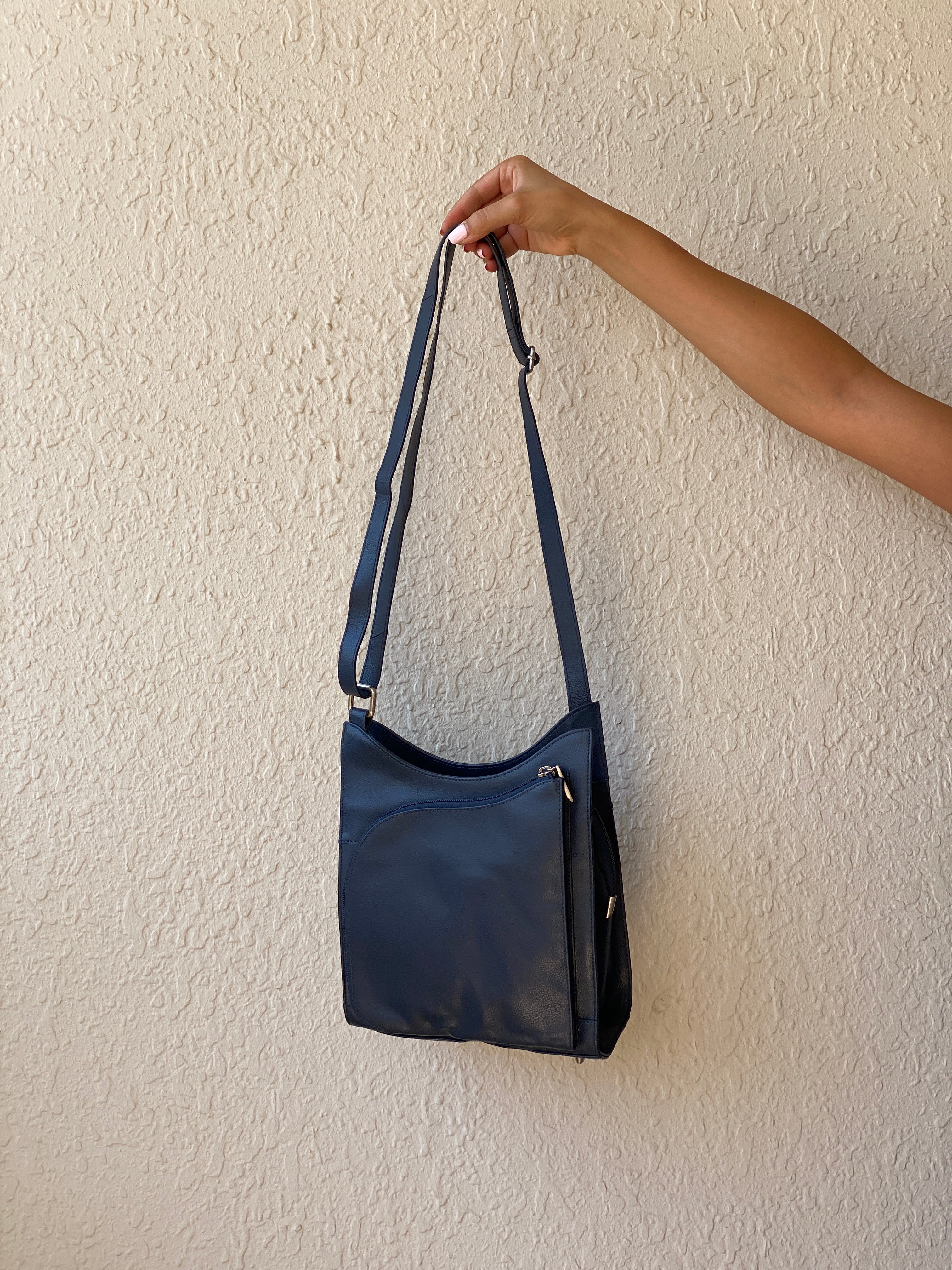 Vintage 90s Helena Vera Navy Blue Minimalist Multi-Pocket Shoulder Crossbody Bag