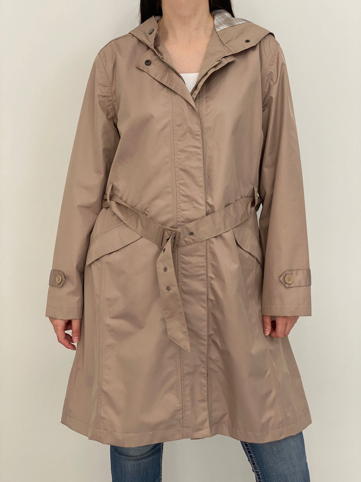 Vintage Cecilia Classics Beige Hooded Belted Trench Coat – L