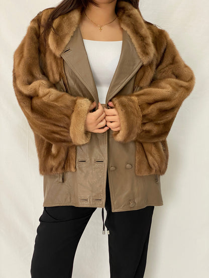 Vintage GTH Stoll Hannover Two-Tone Leather & Mink Fur Bomber Jacket - XL