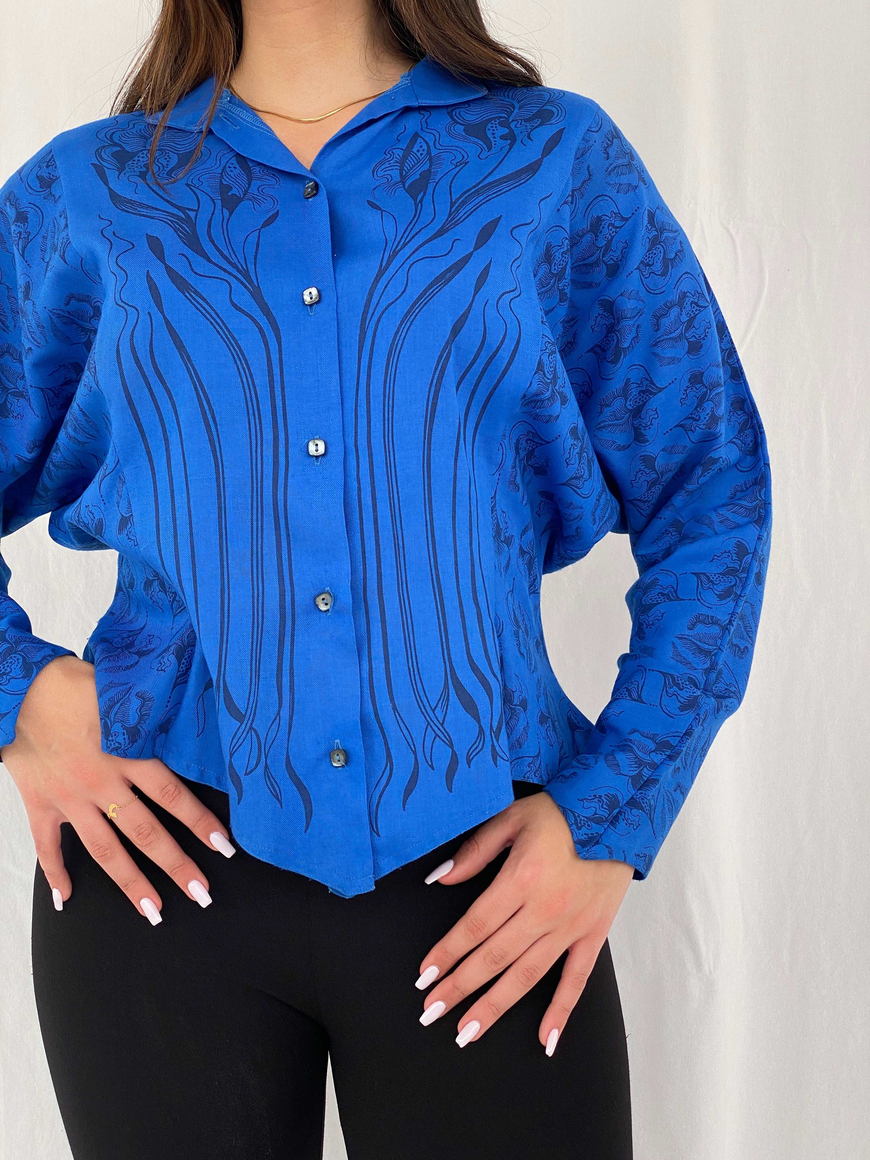 Vintage 90s Lorna Wiles Western Style Blue Shirt Size L