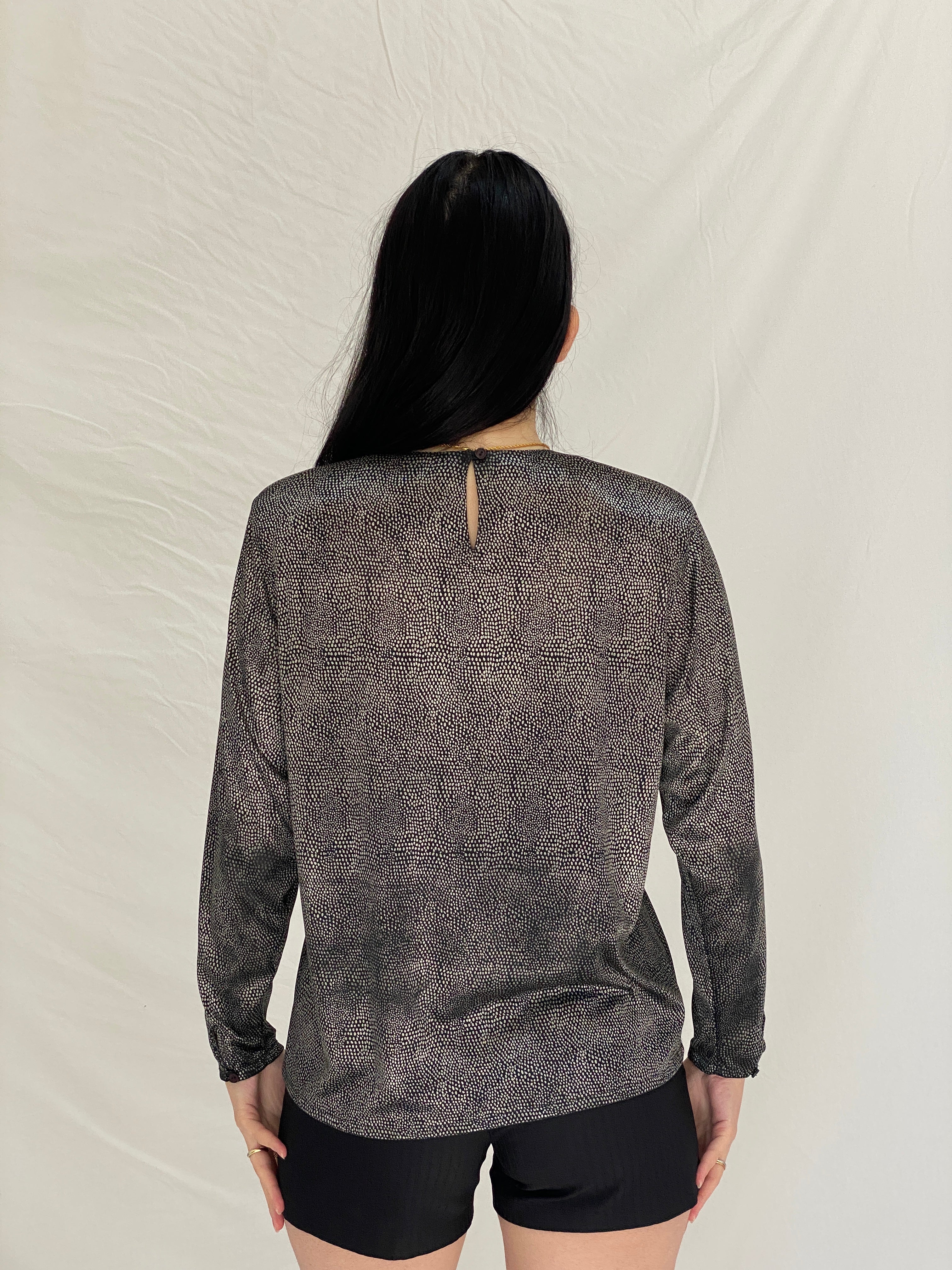 Y2K ML Studio Black Micro-Dot Long Sleeve Blouse - M