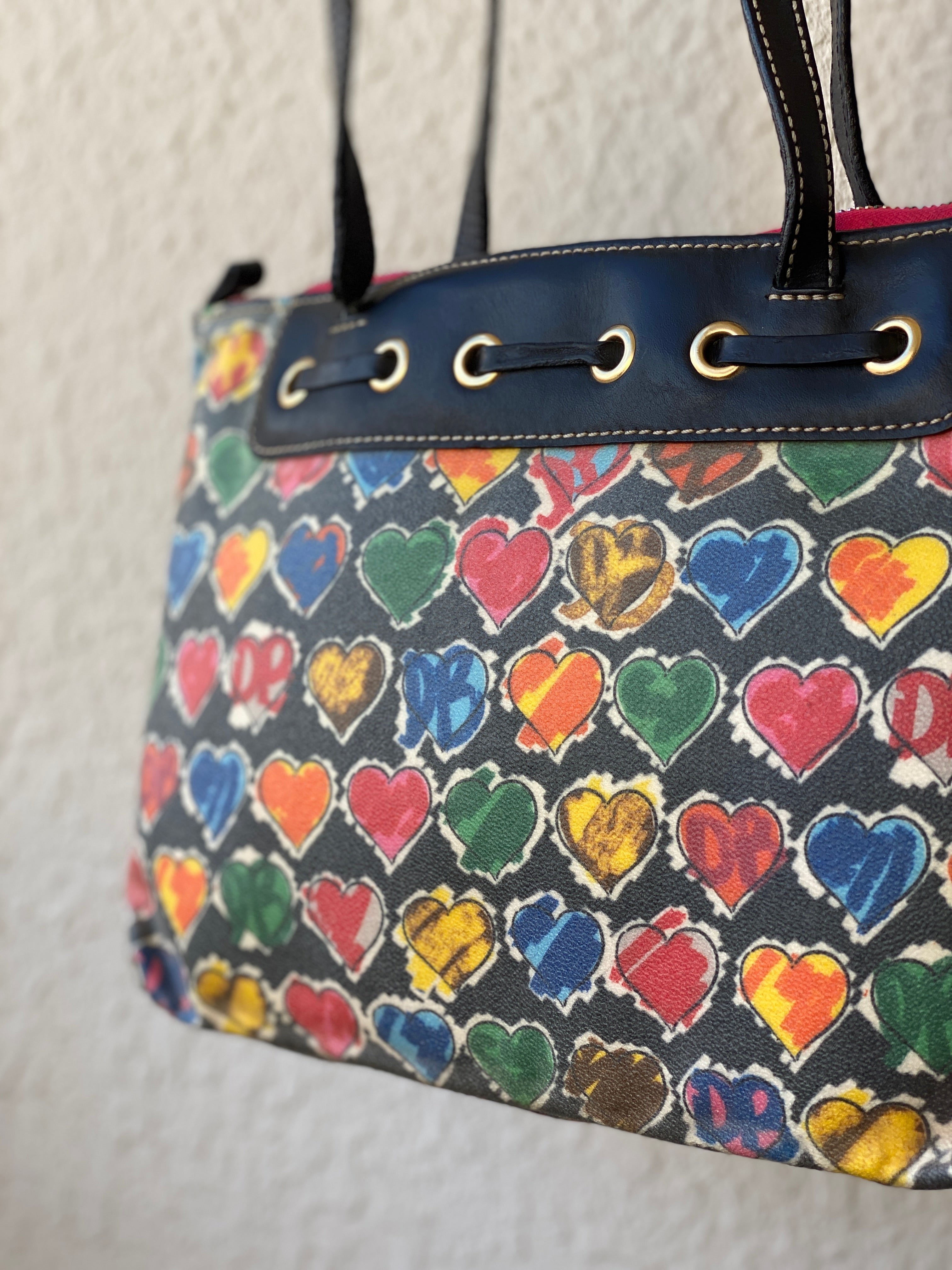 Vintage 90s Dooney & Bourke Multi Colored Heart Shoulder Bag