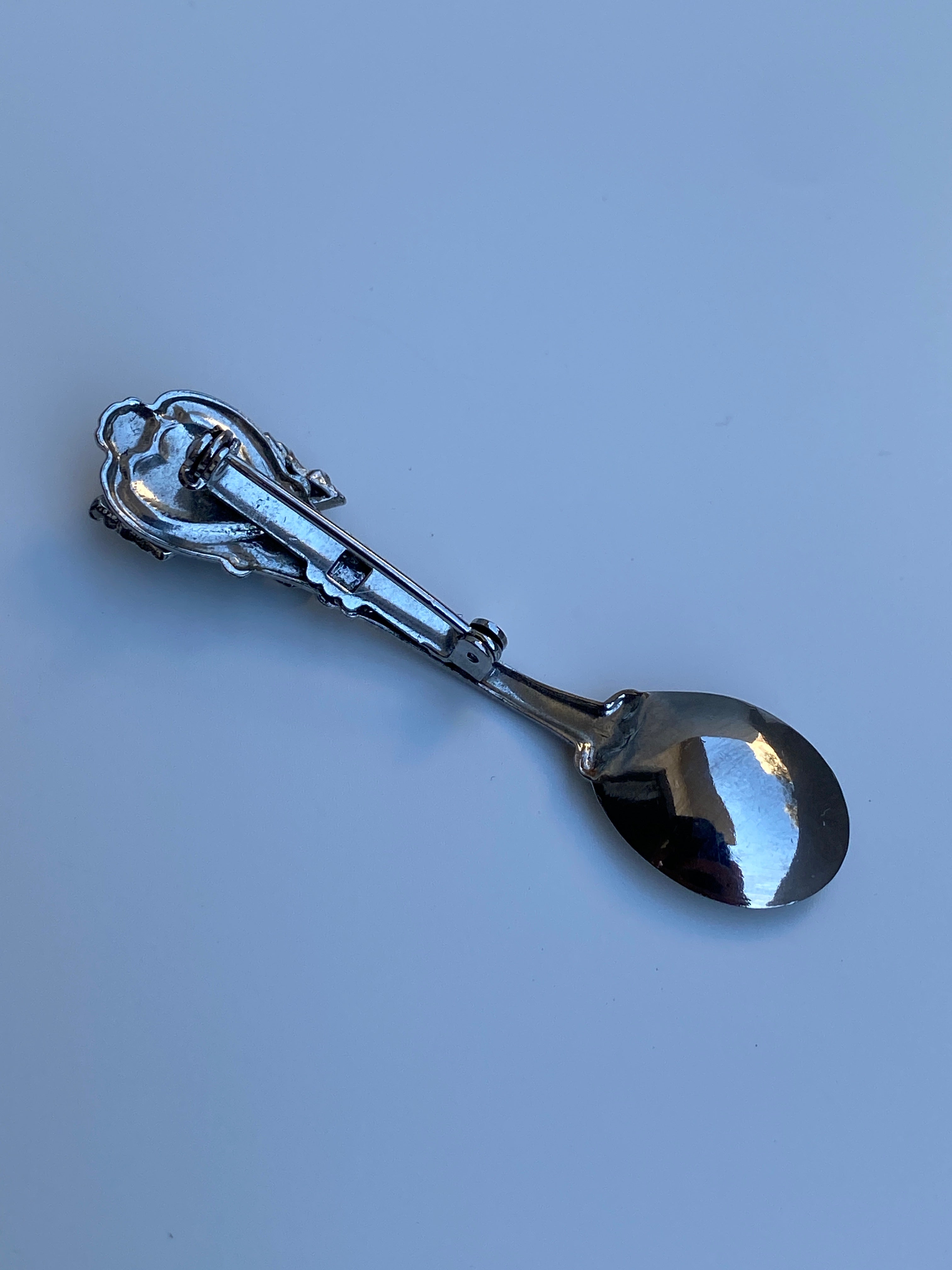 Vintage Silver Tone Spoon Brooch Figural Cutlery Lapel Pin