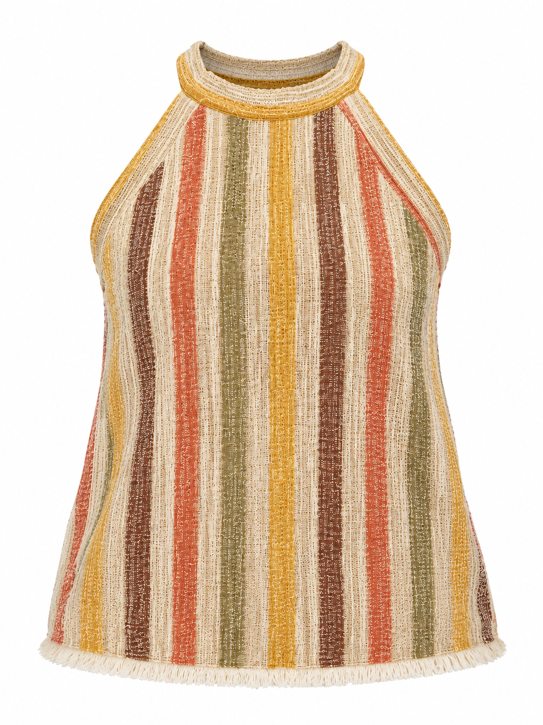 Vintage Earth Tones Multicolor Striped Woven Halter Top - M