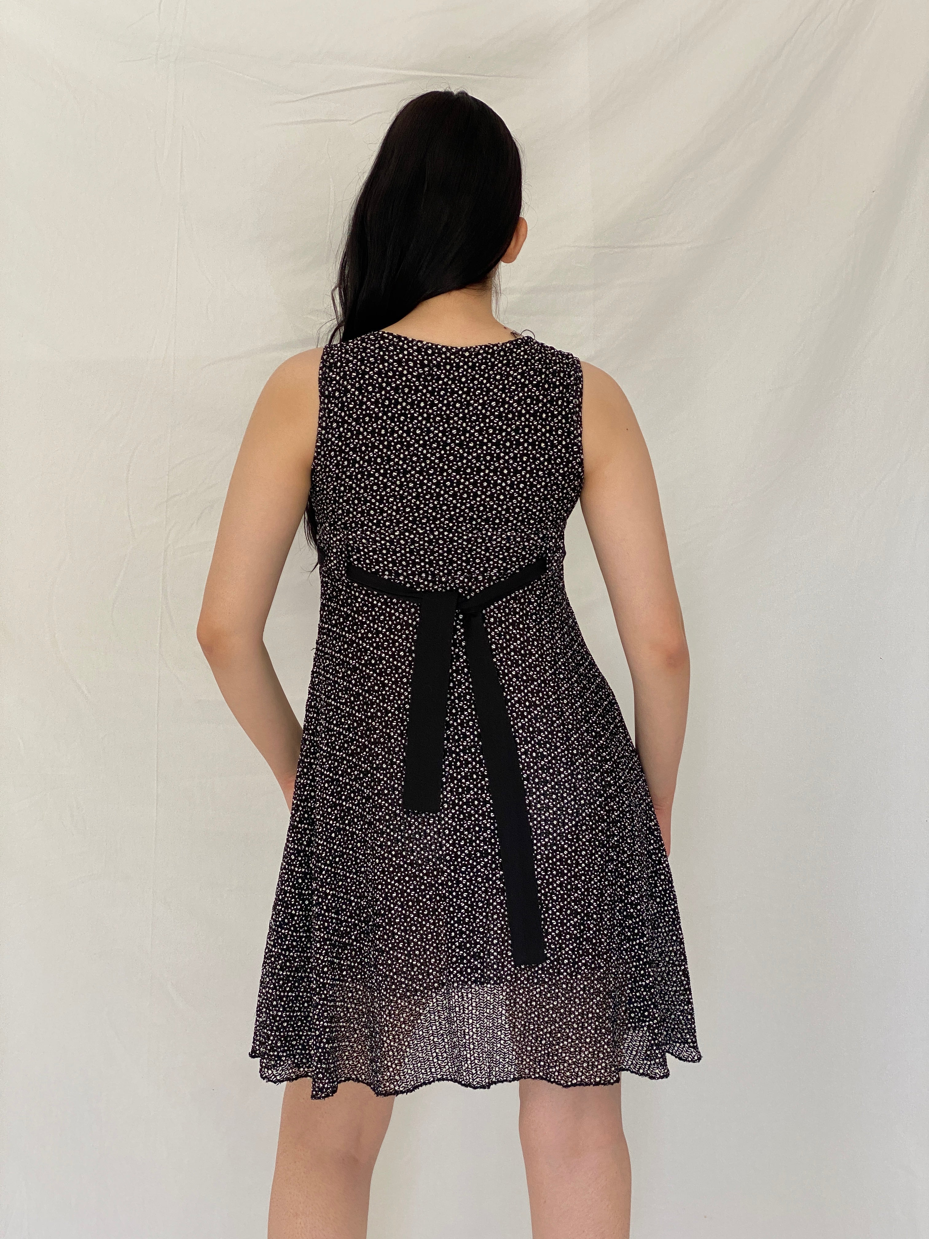 Vintage Y2K Exmoor Black & White Micro Print Empire Waist Fit & Flare Dress - M
