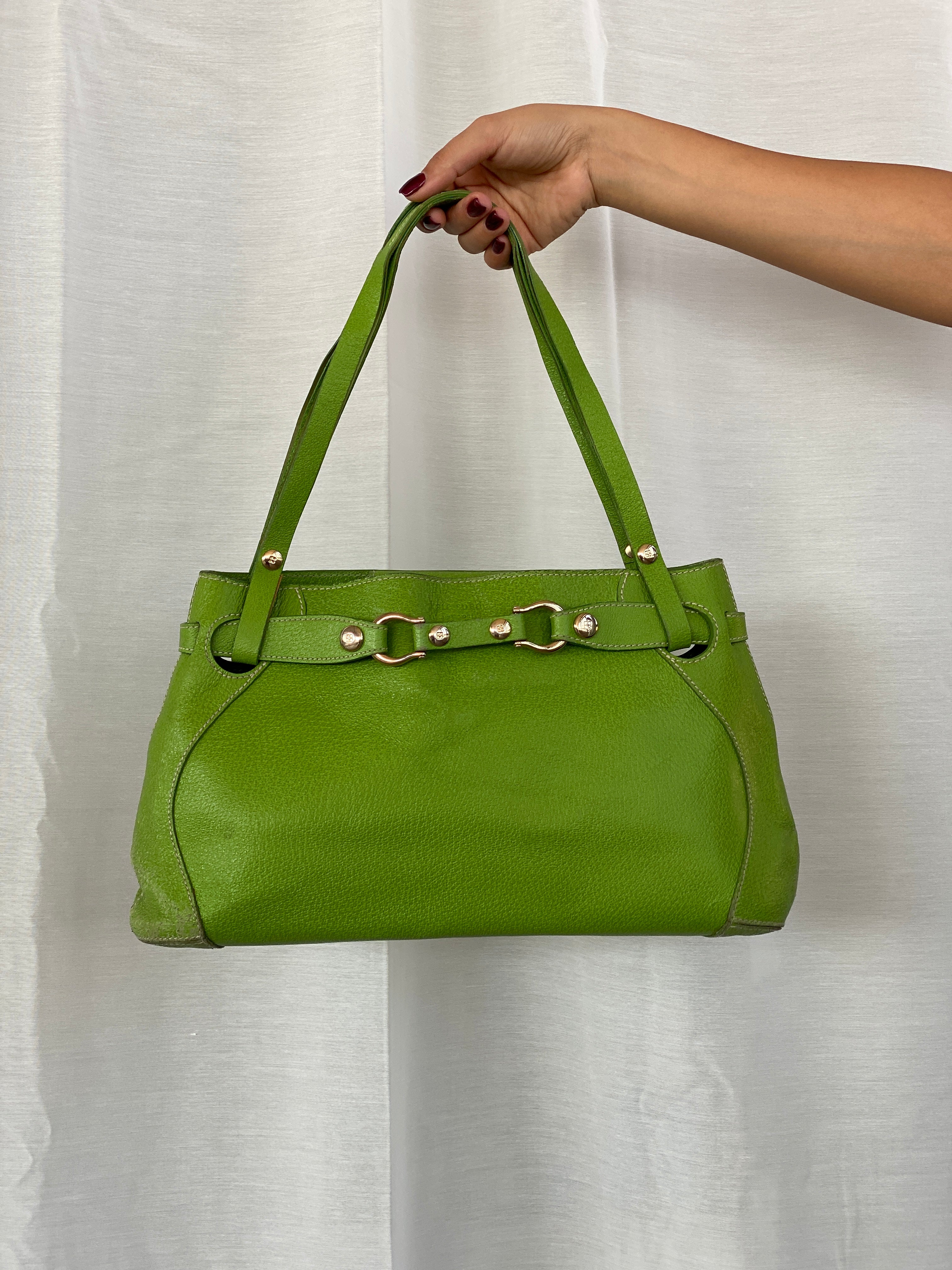 Kate Spade Leather Horseshoe Satchel Green Shoulder Bag