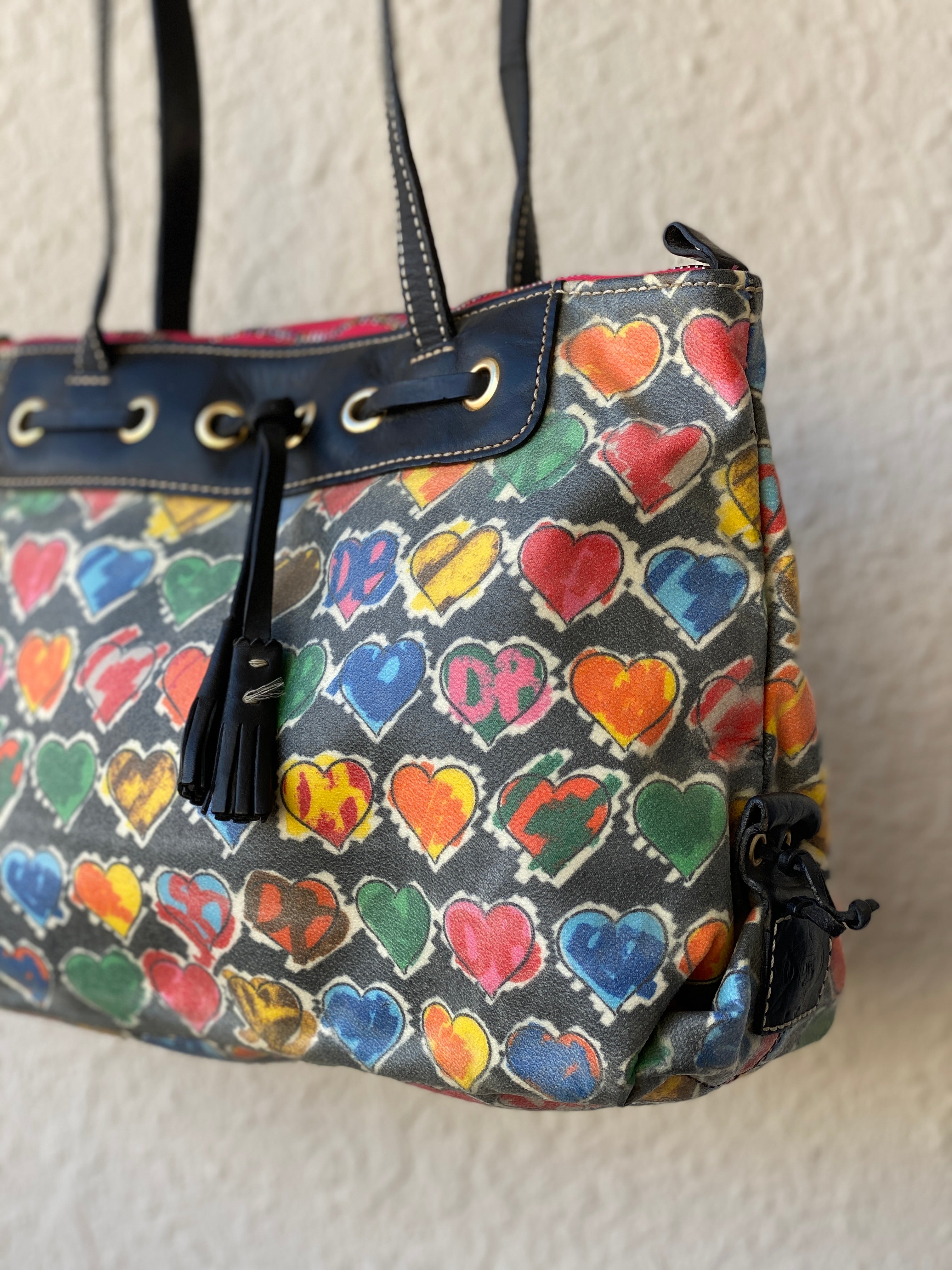 Vintage 90s Dooney & Bourke Multi Colored Heart Shoulder Bag