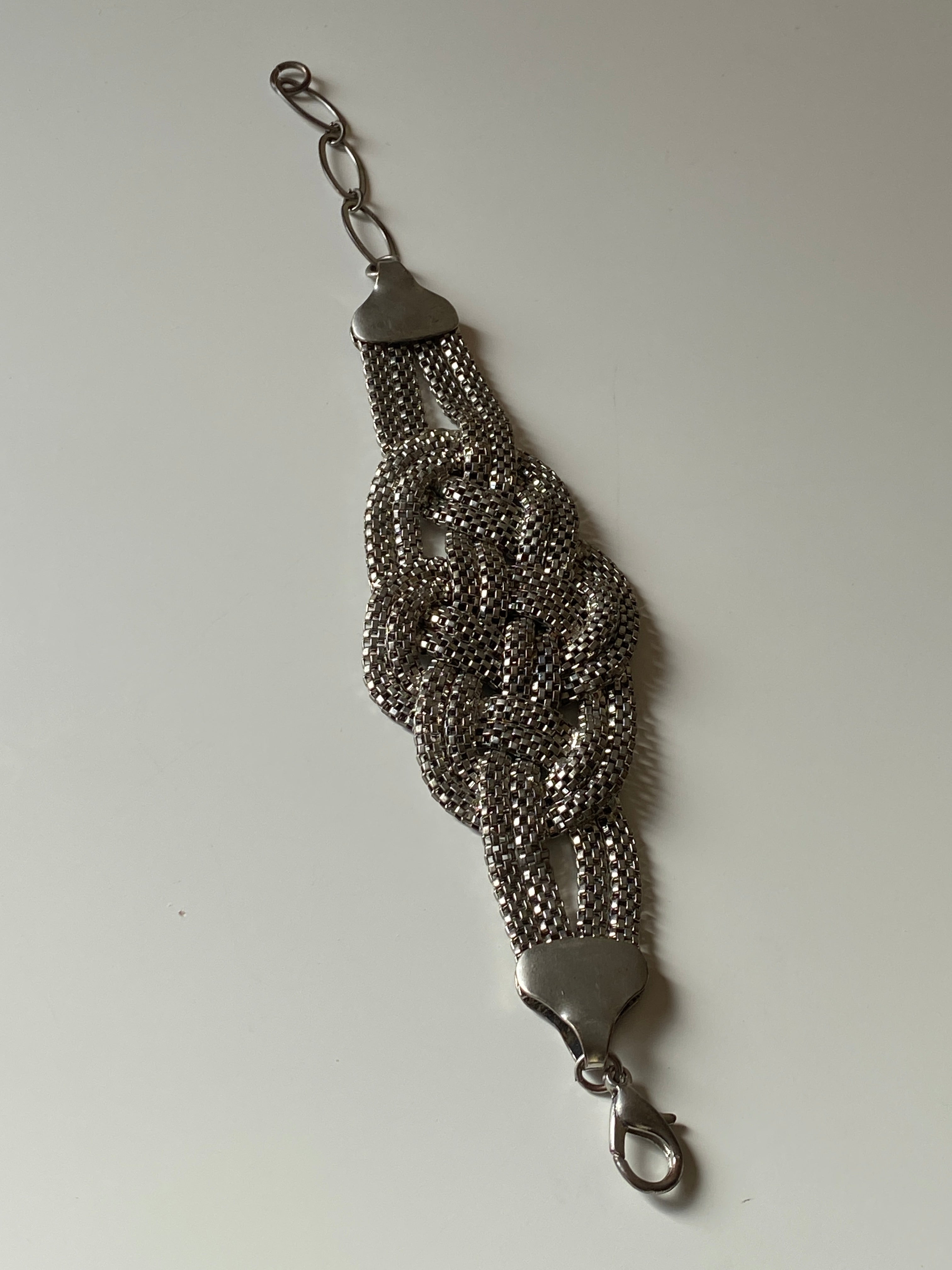 Vintage Silver Tone Multi-Chain Knot Bracelet Statement Mesh Link Bracelet