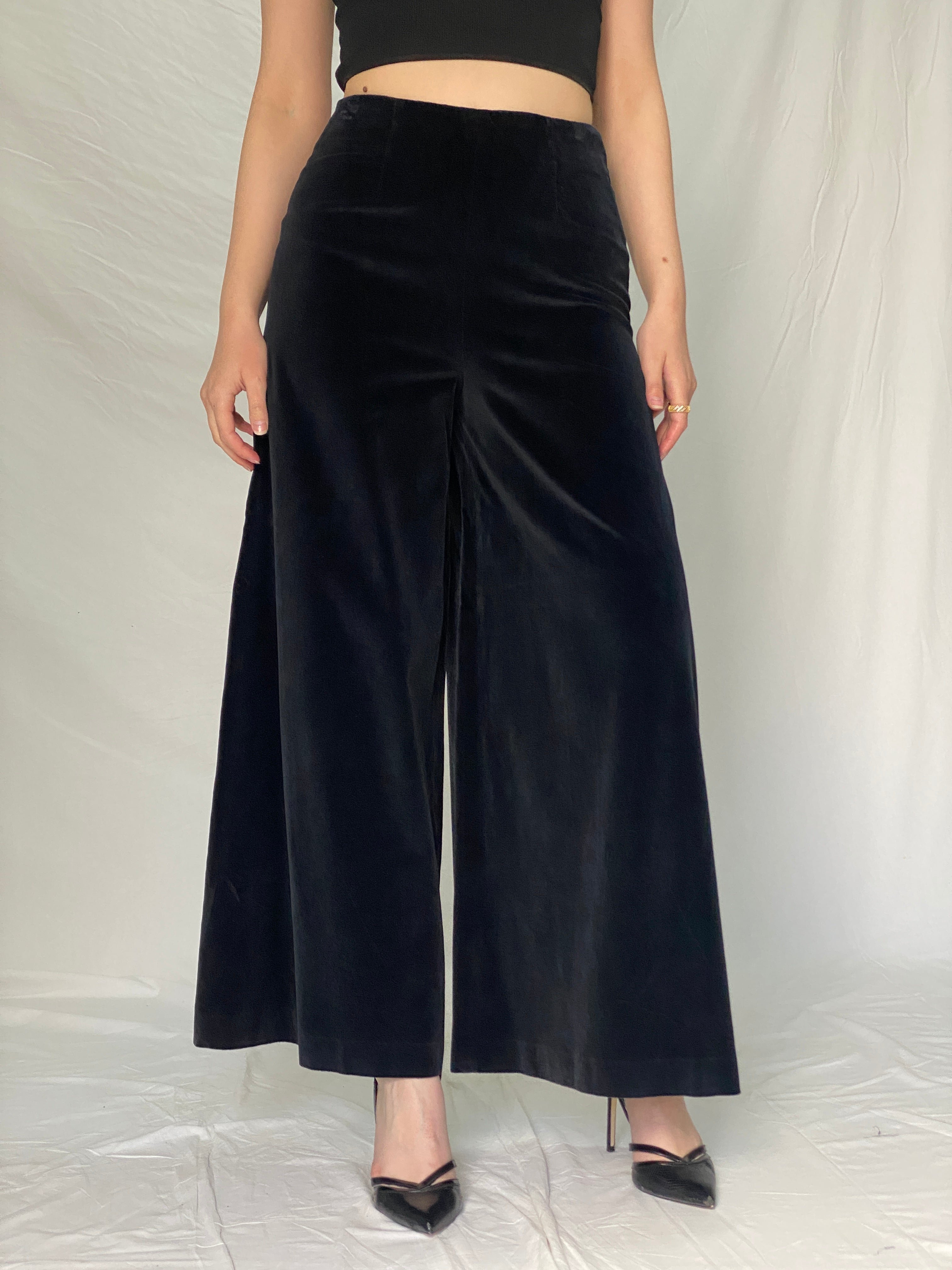 Vintage 90s Princeton for Daniel Jones Dark Navy Velvet Wide Leg Formal Trousers - M
