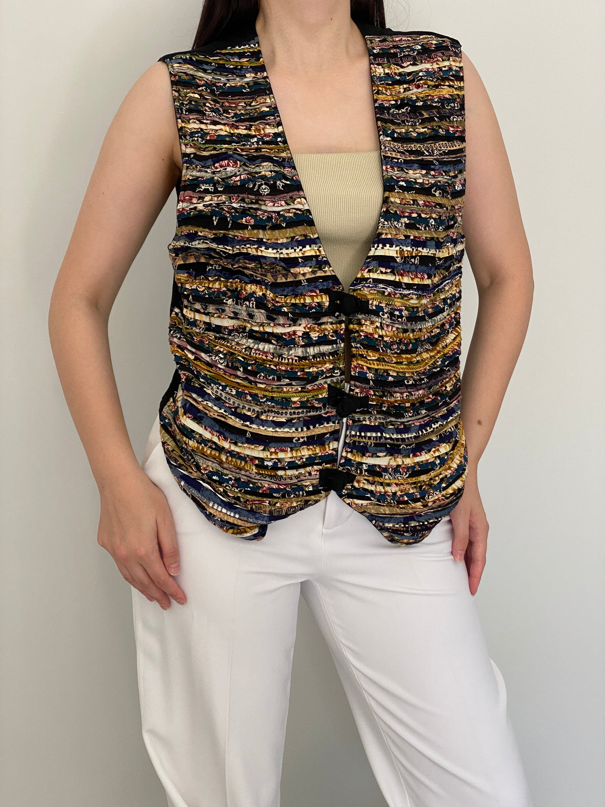 Vintage 90s Soul Mates Multicolor Textured Rayon Tie Back Vest – L