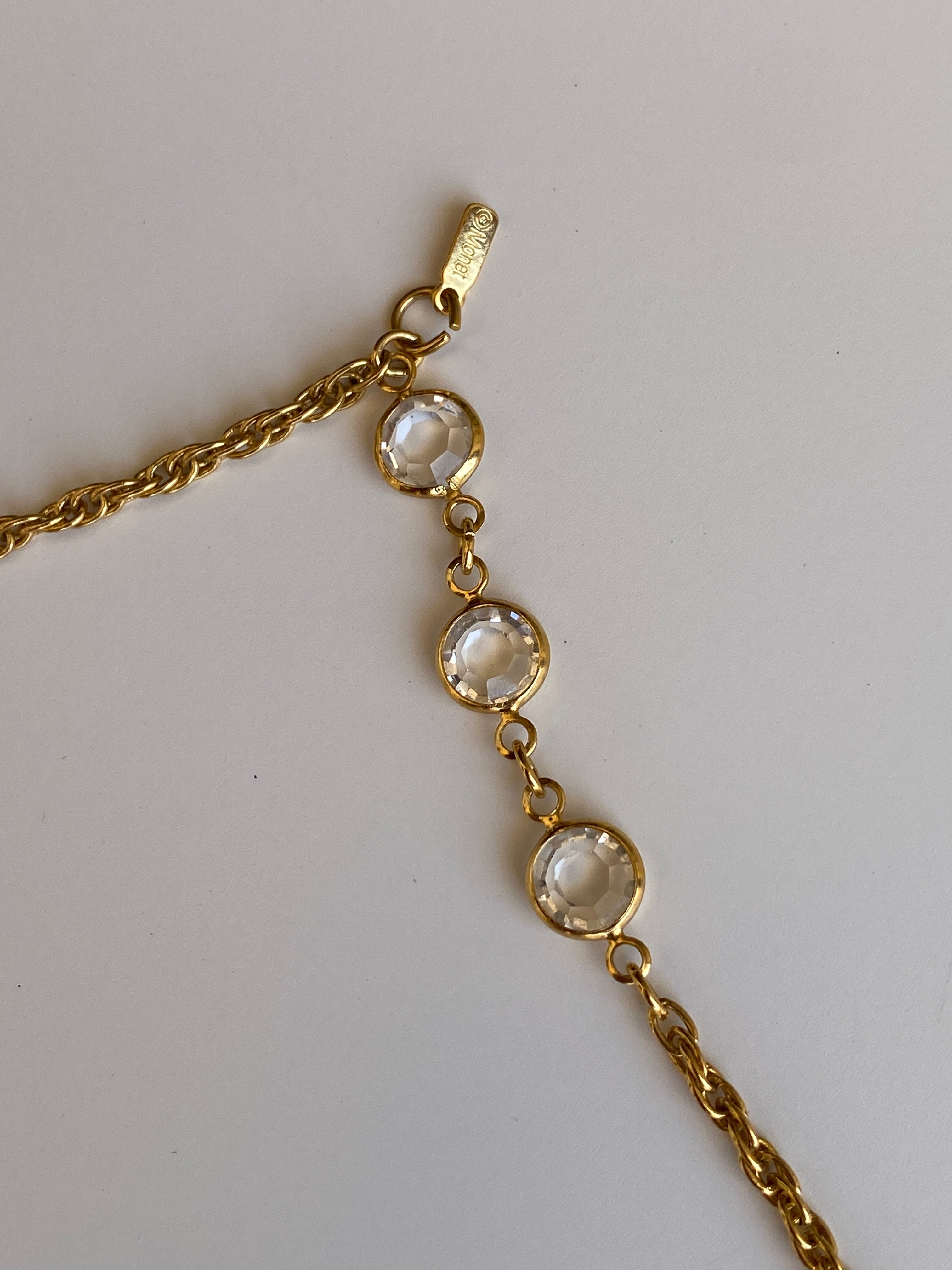 Vintage Monet Gold-Tone Crystal Long Convertible Double Strand Necklace