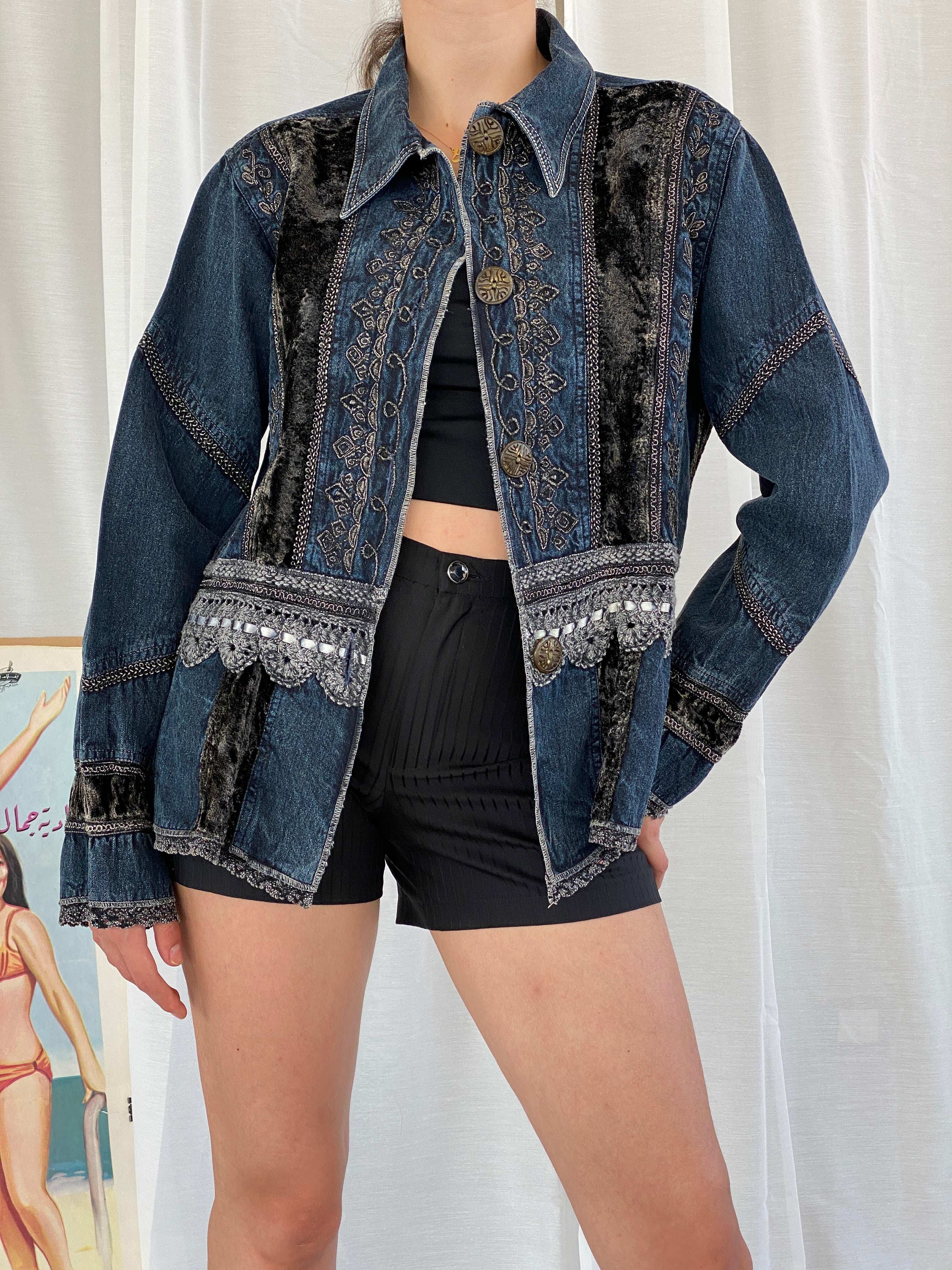 Statement Vintage Urban Tribe Embroidered Denim Jacket - L