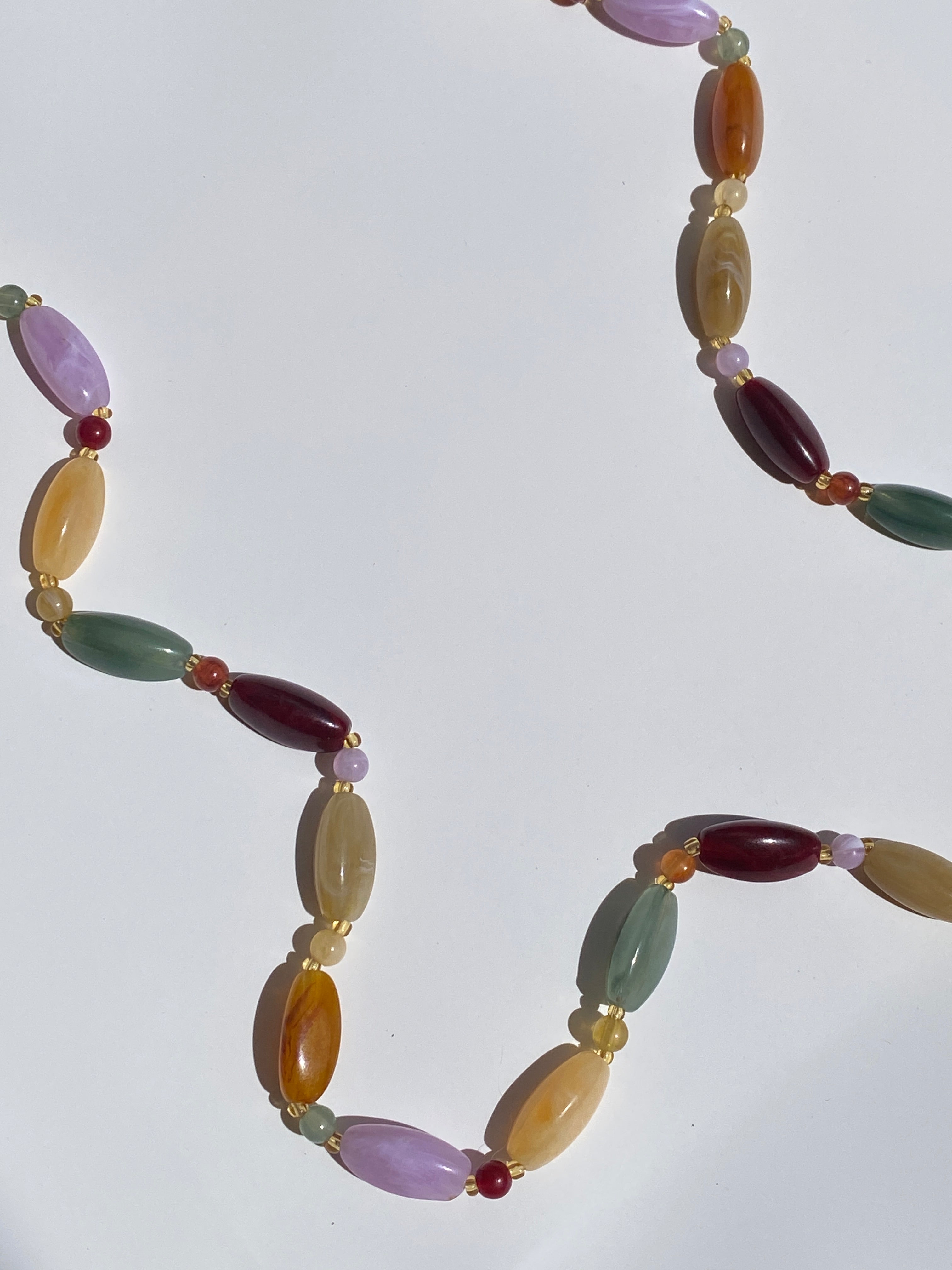 Beautiful Vintage Pastel Marbled Glass Bead Long Necklace