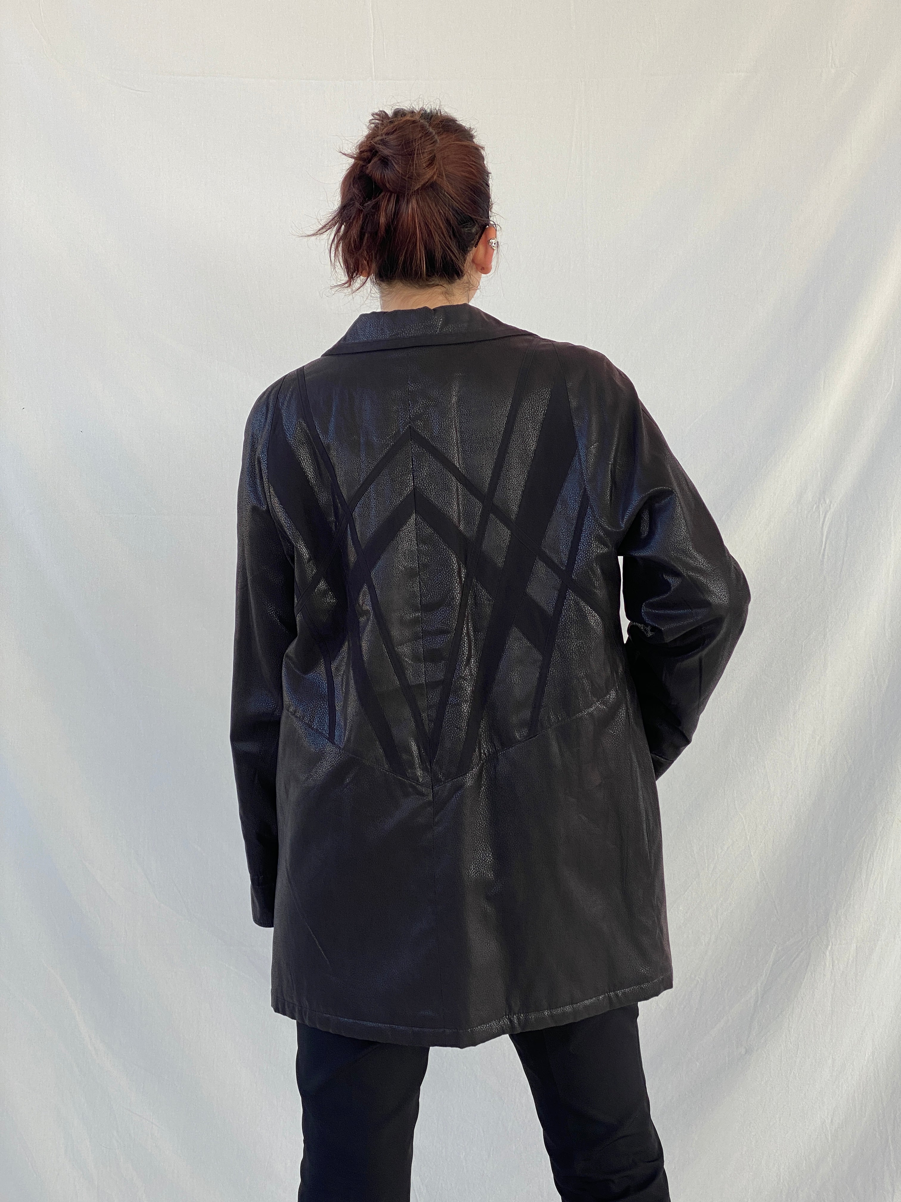 Vintage UN JOUR AILLEURS Faux Leather Black Coat - S