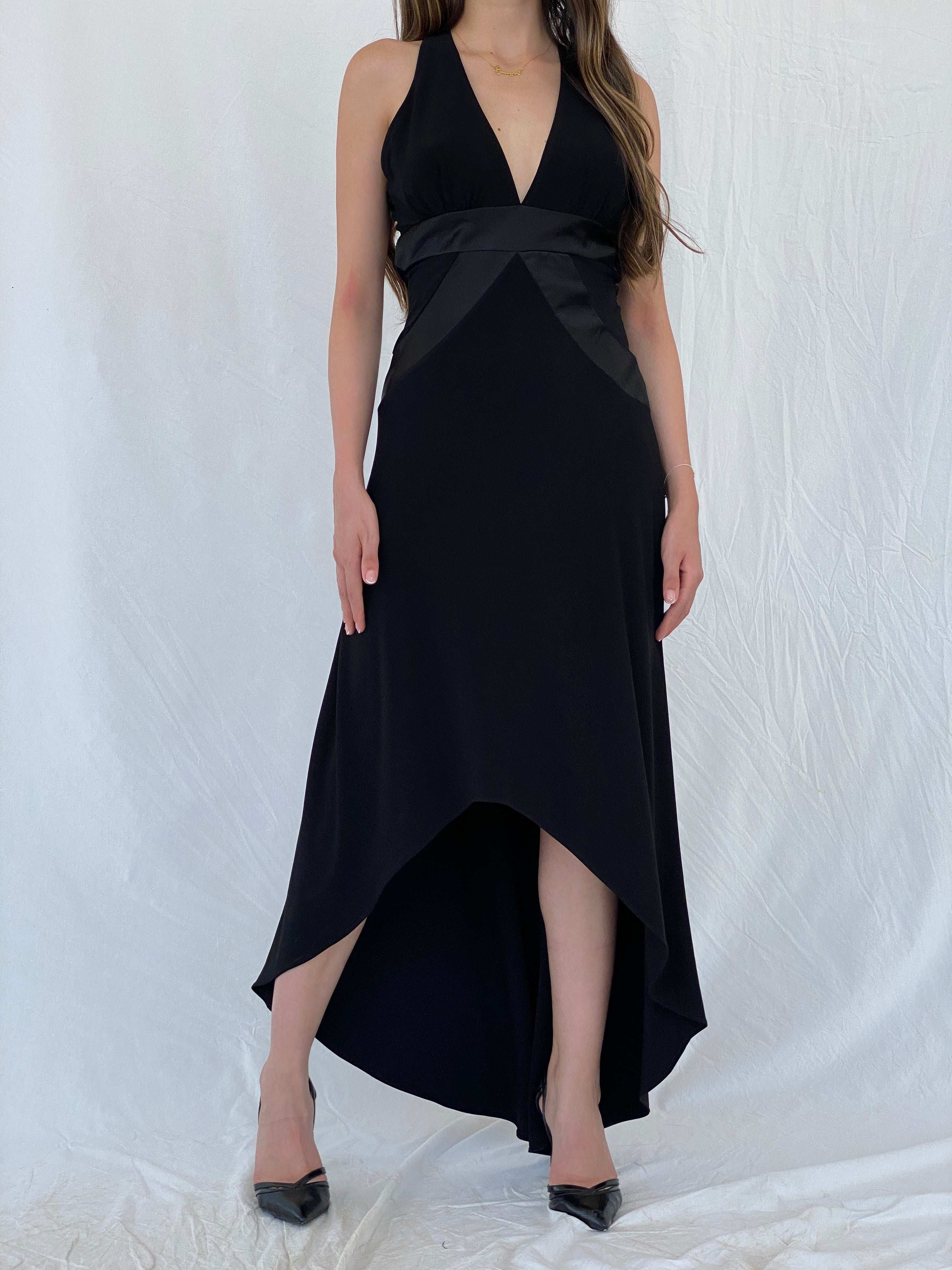 Vintage Morgan & Co Black Backless Evening Dress with Asymmetric Hem GC - M - Balagan Vintage Maxi Dress 00s, 90s, maxi dress, Mira, NEW IN, Wedding Guest