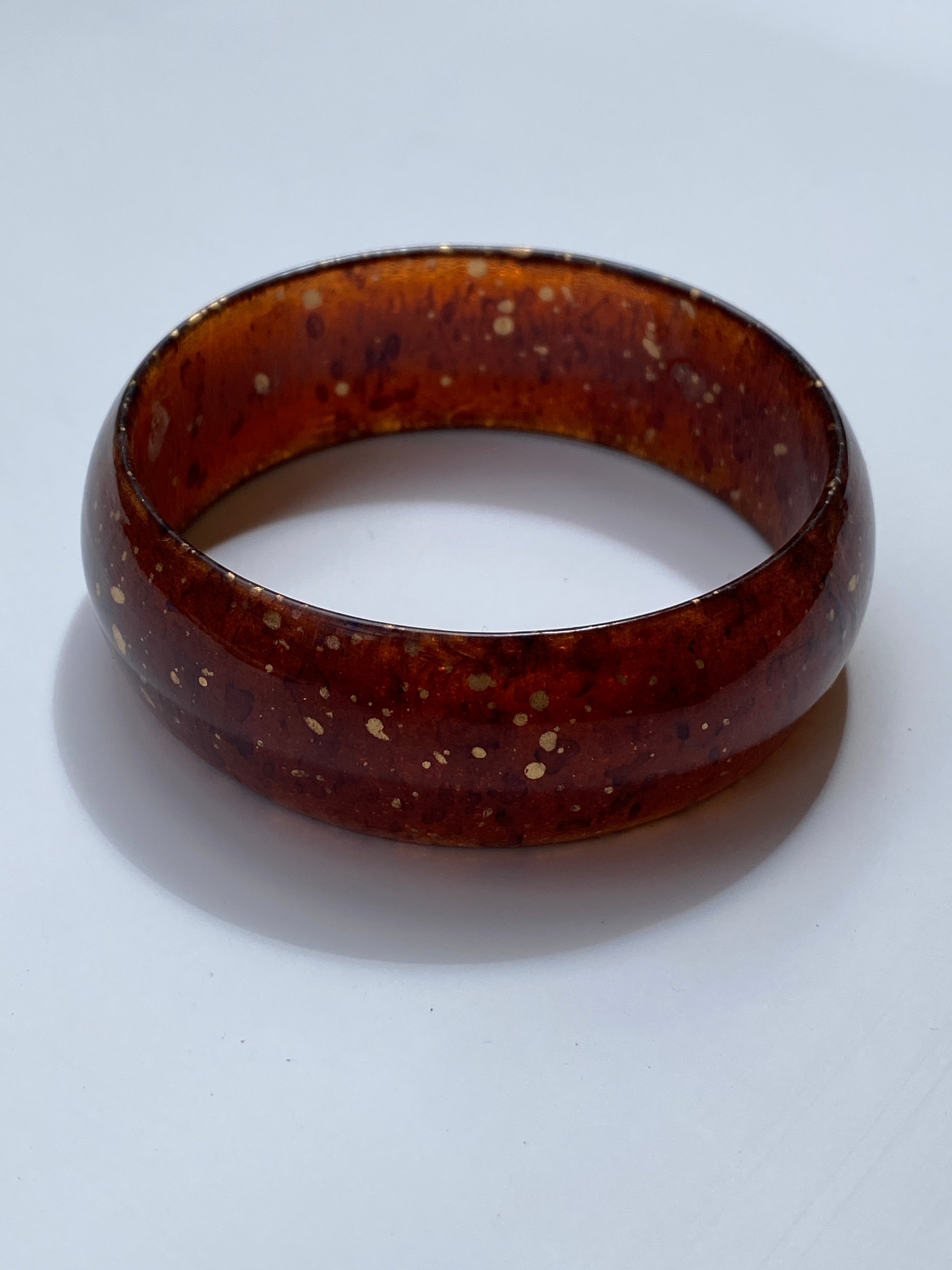Vintage Root Beer Brown Resin Gold Fleck Bangle Bracelet