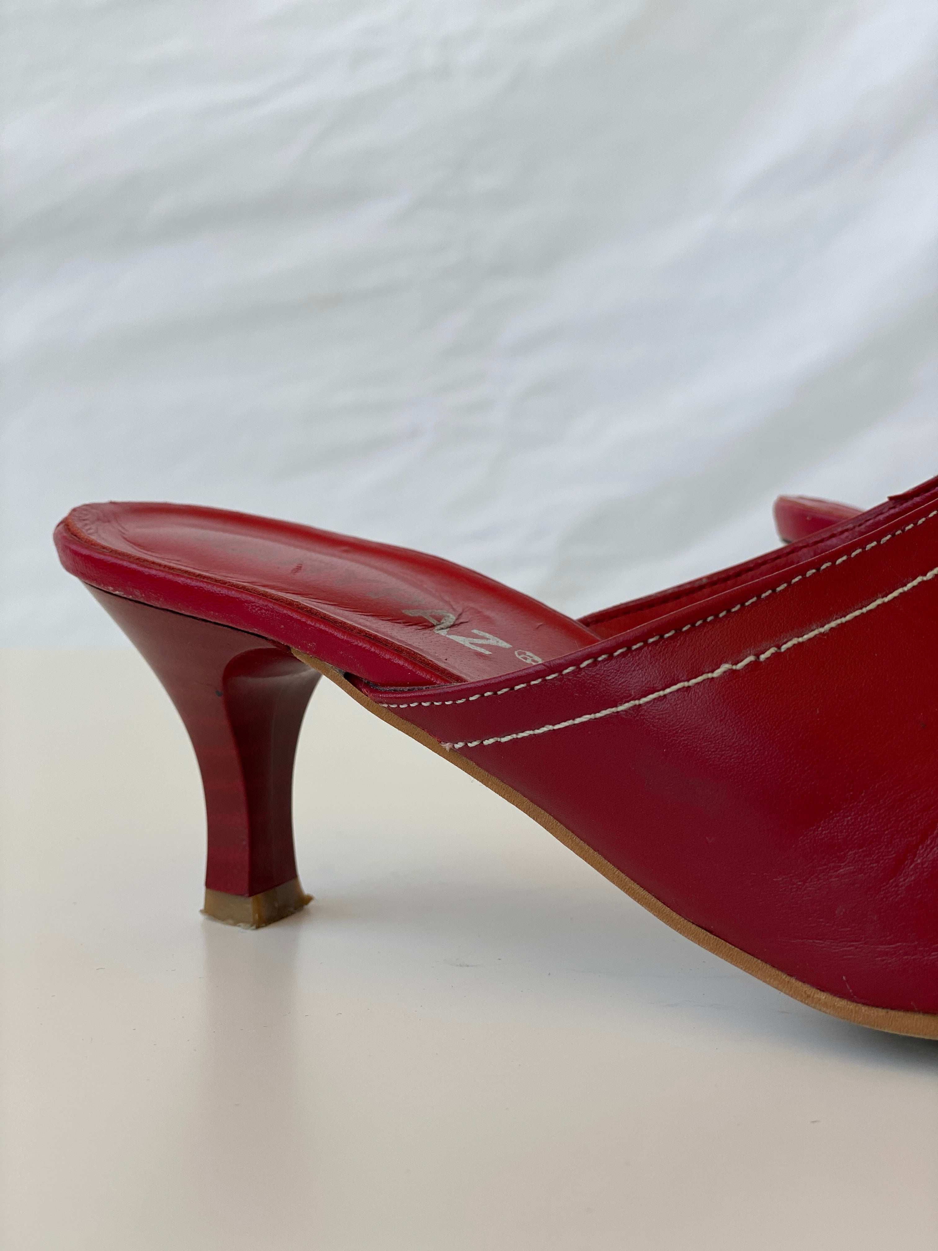 Vintage 90s Marypaz Red Genuine Leather Mules