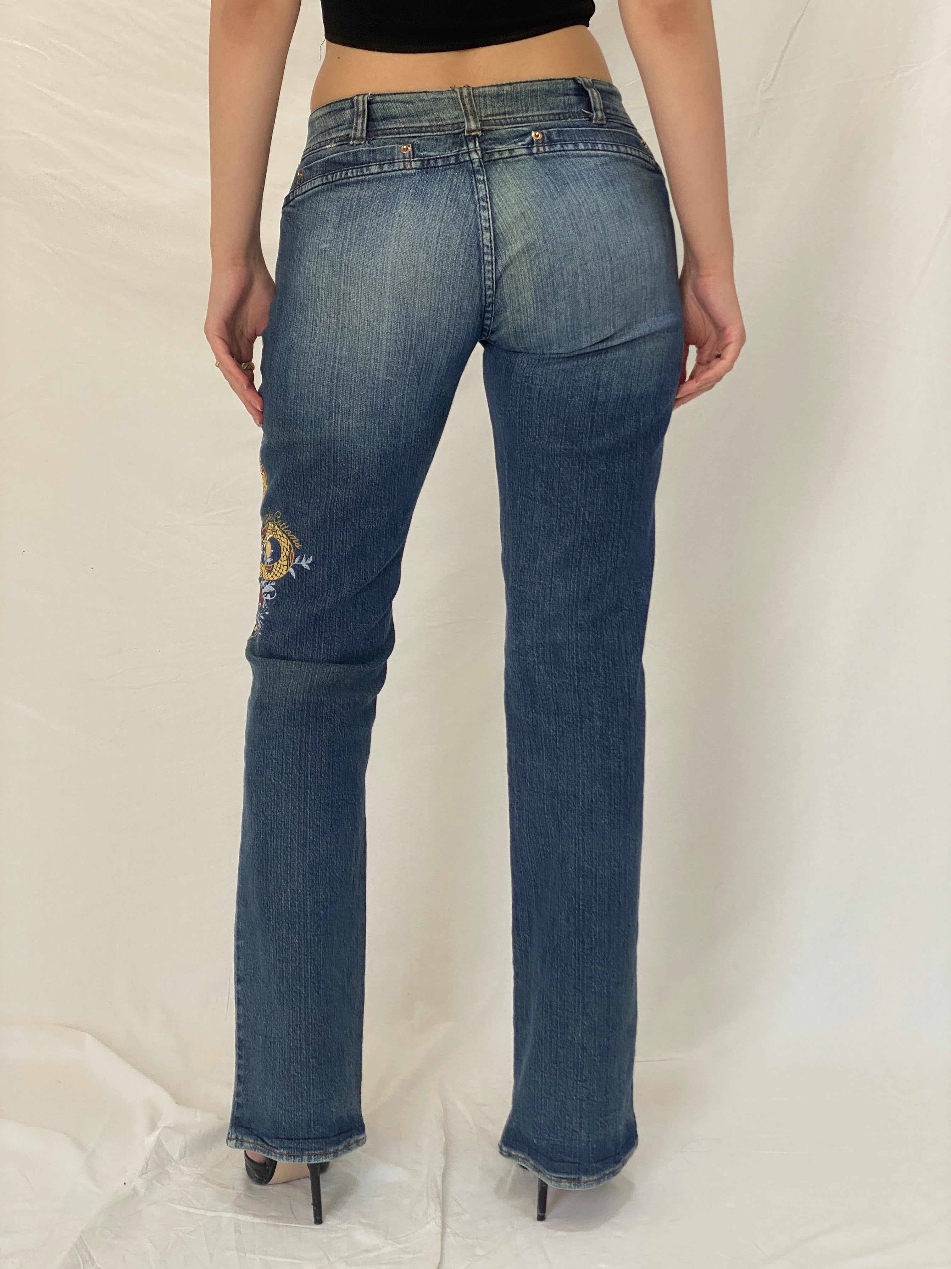 Vintage Y2K Apple Bottoms Graphic Bootcut Low Rise Denim Jeans - 38EUR