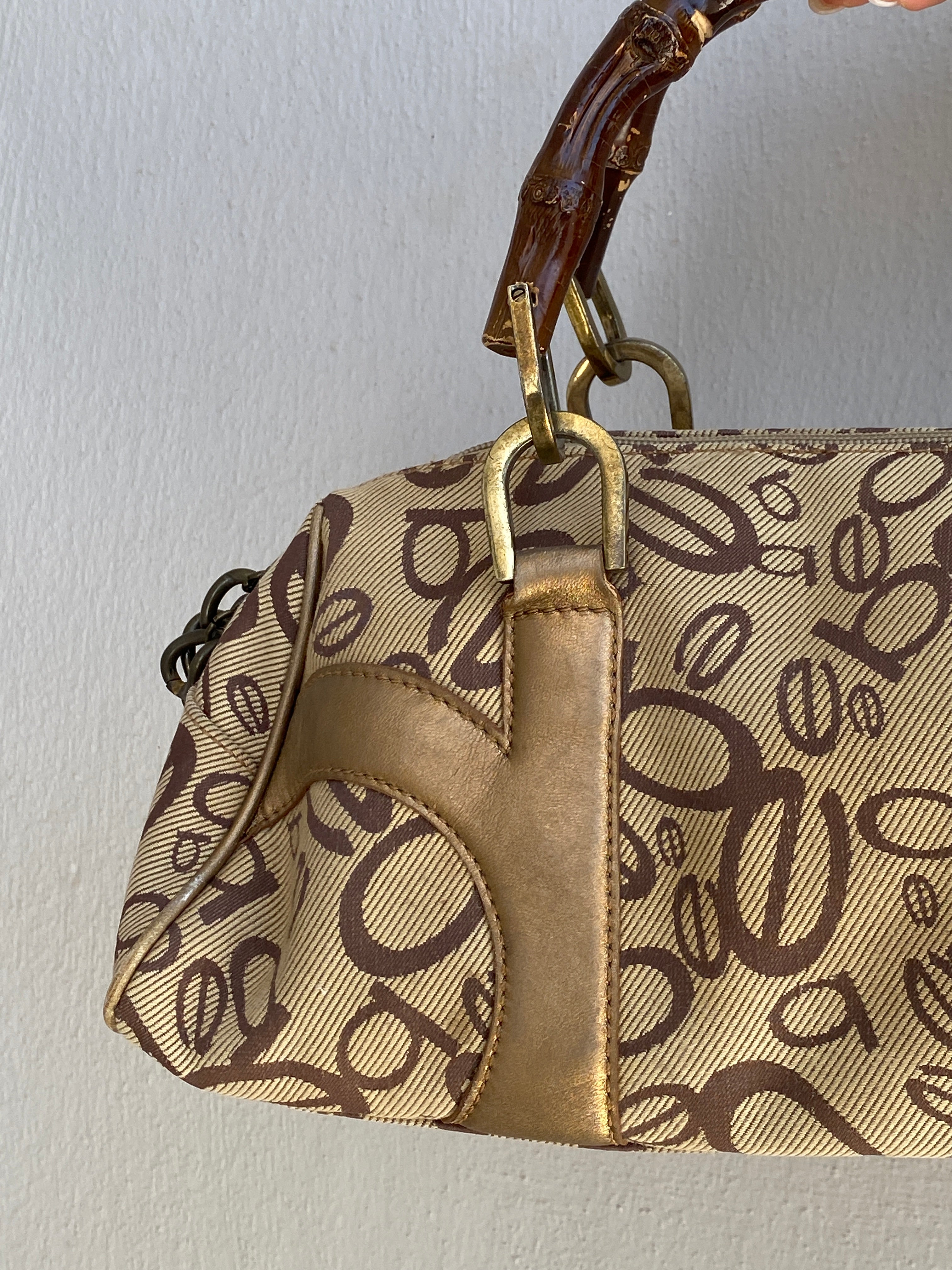 Y2K Bebe Monogram Canvas & Bamboo Handle Bag Beige Brown