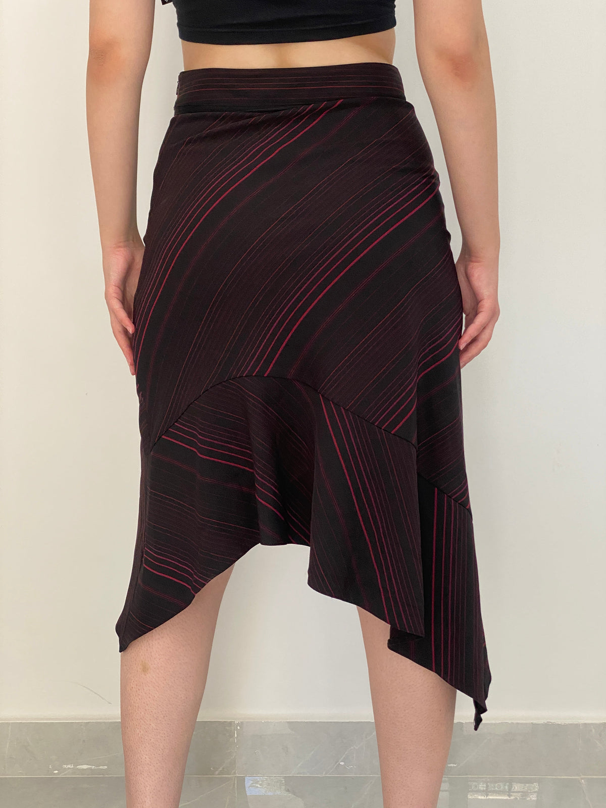 Vintage Xanaka Burgundy Striped Asymmetric Office Core Skirt – M