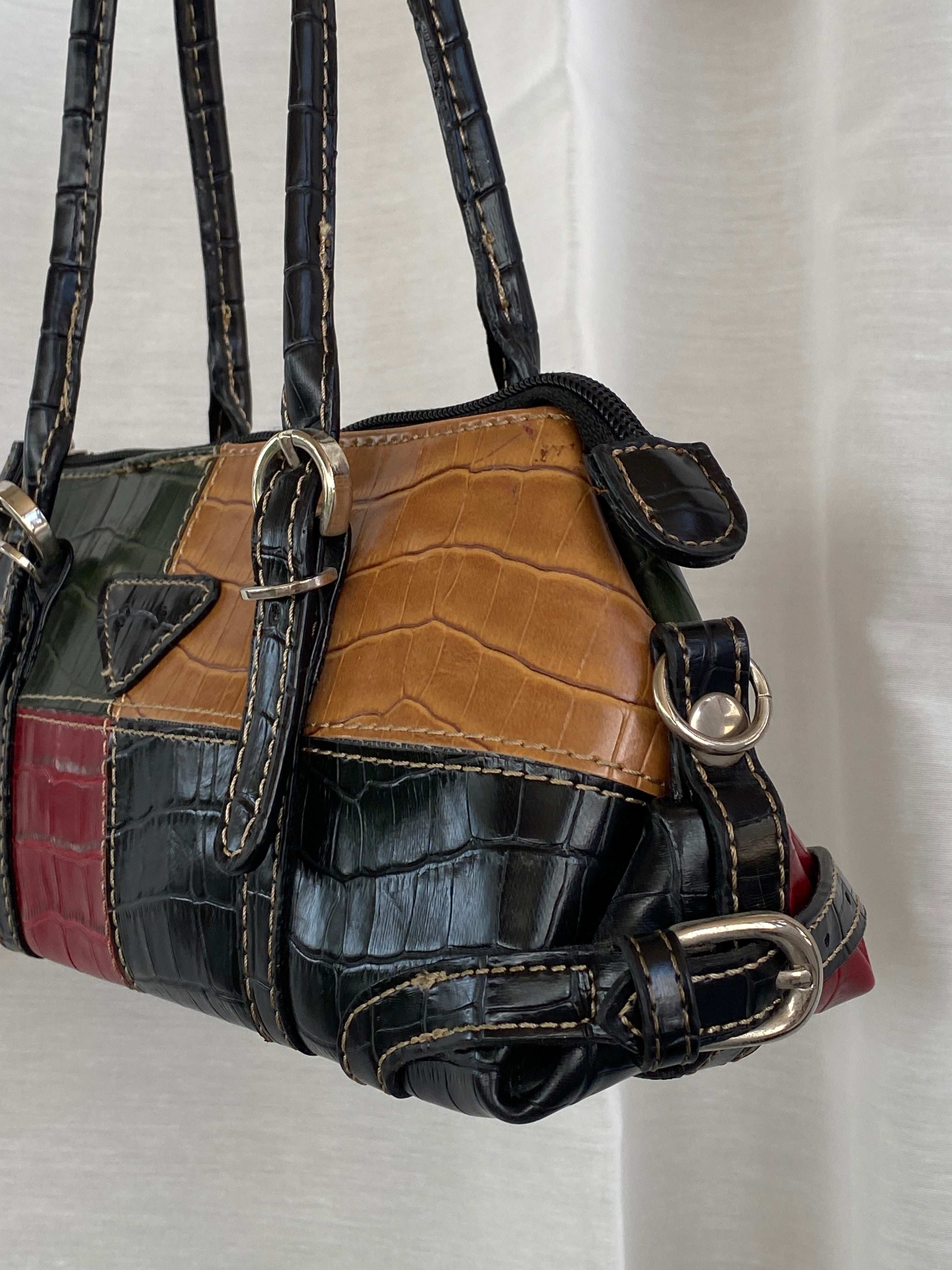 Vintage 90s Multi Colored Patchwork Leather Shoulder Bag