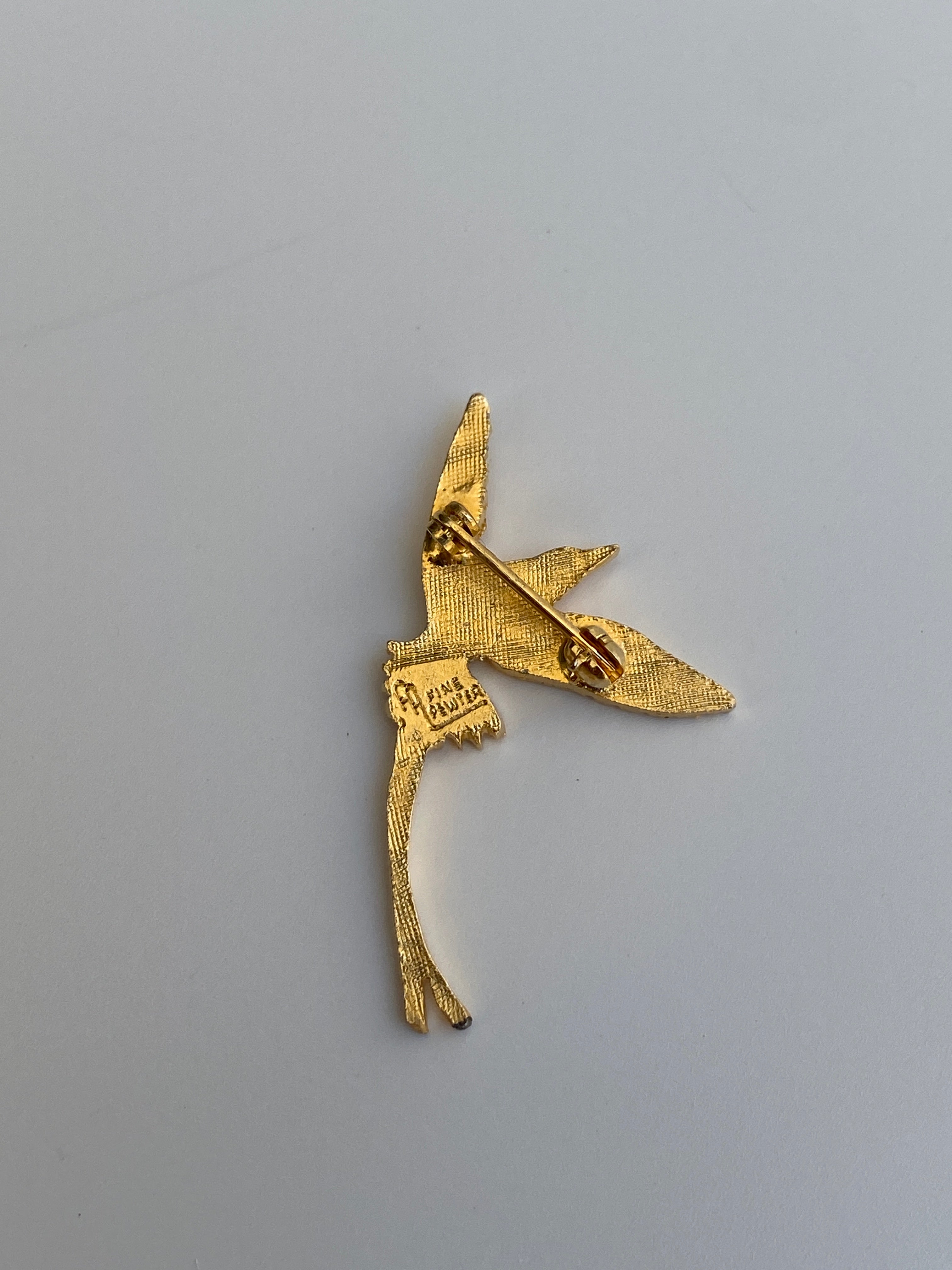 Vintage AA Fine Pewter Gold Tone Flying Swallow Bird Brooch Gold Plated Figural Mini Pin