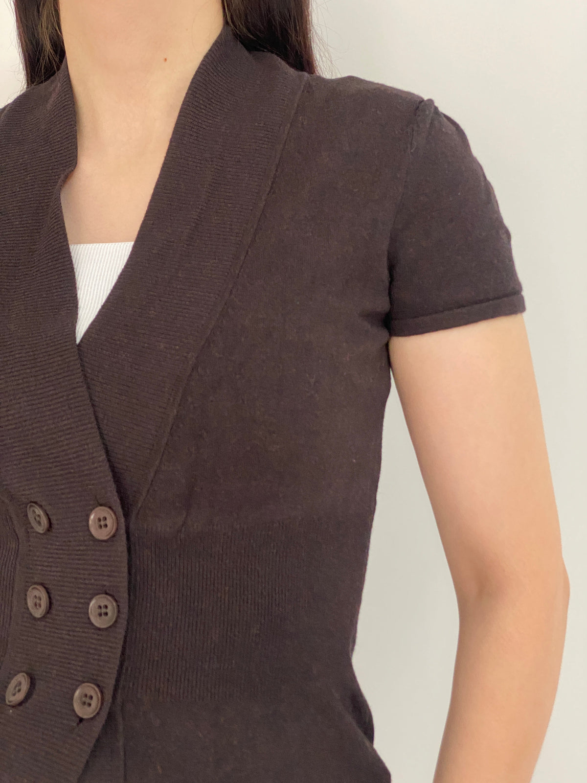 Y2K s.Oliver Selection Dark Brown Double-Breasted Knit Top - S