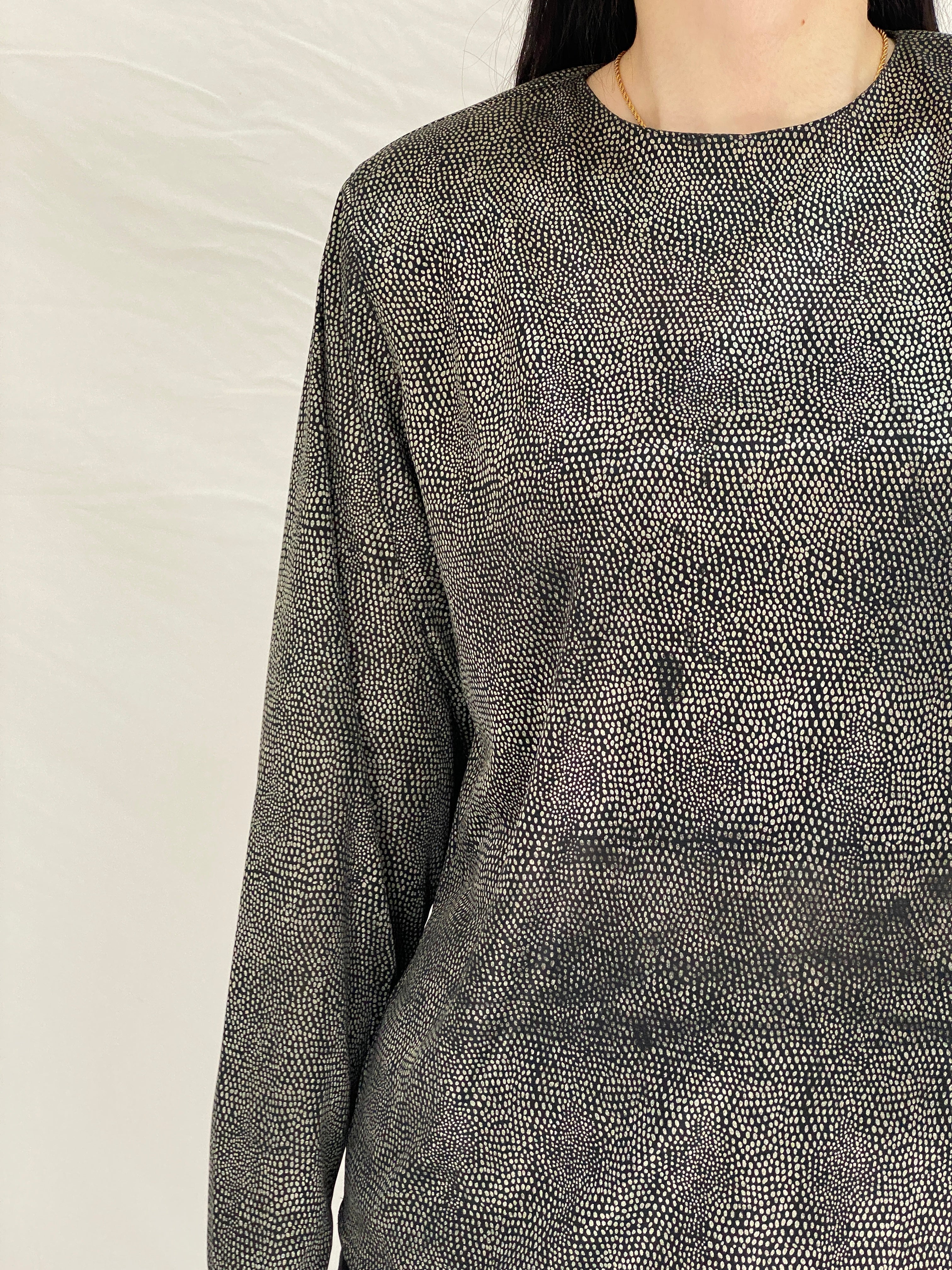 Y2K ML Studio Black Micro-Dot Long Sleeve Blouse - M