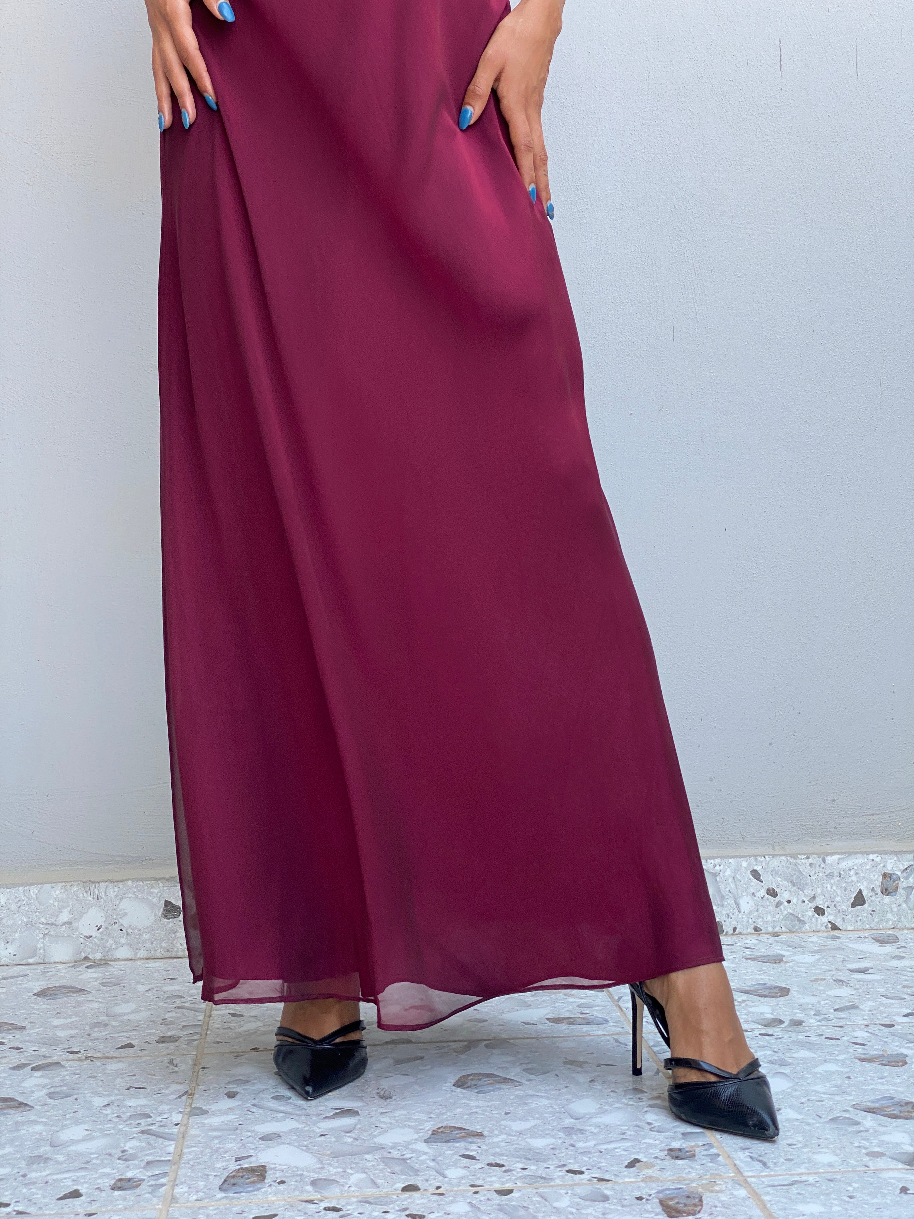 Vintage Y2K Betsy & Adam by Jaslene Burgundy Chiffon Cowl Neck Evening Gown - S