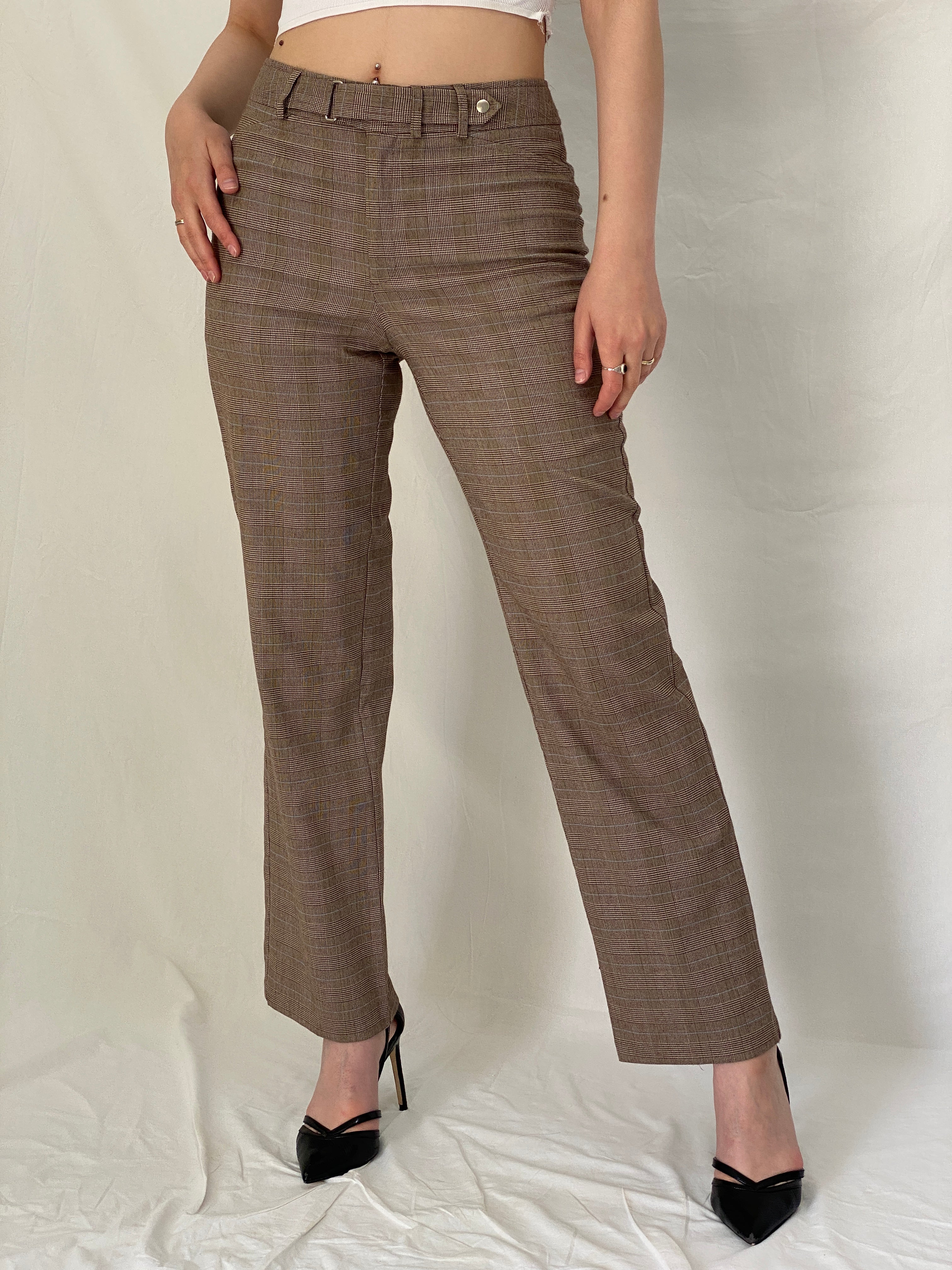 Vintage Y2K Requirements Brown Glen Plaid Straight-Leg Tailored Trousers - S