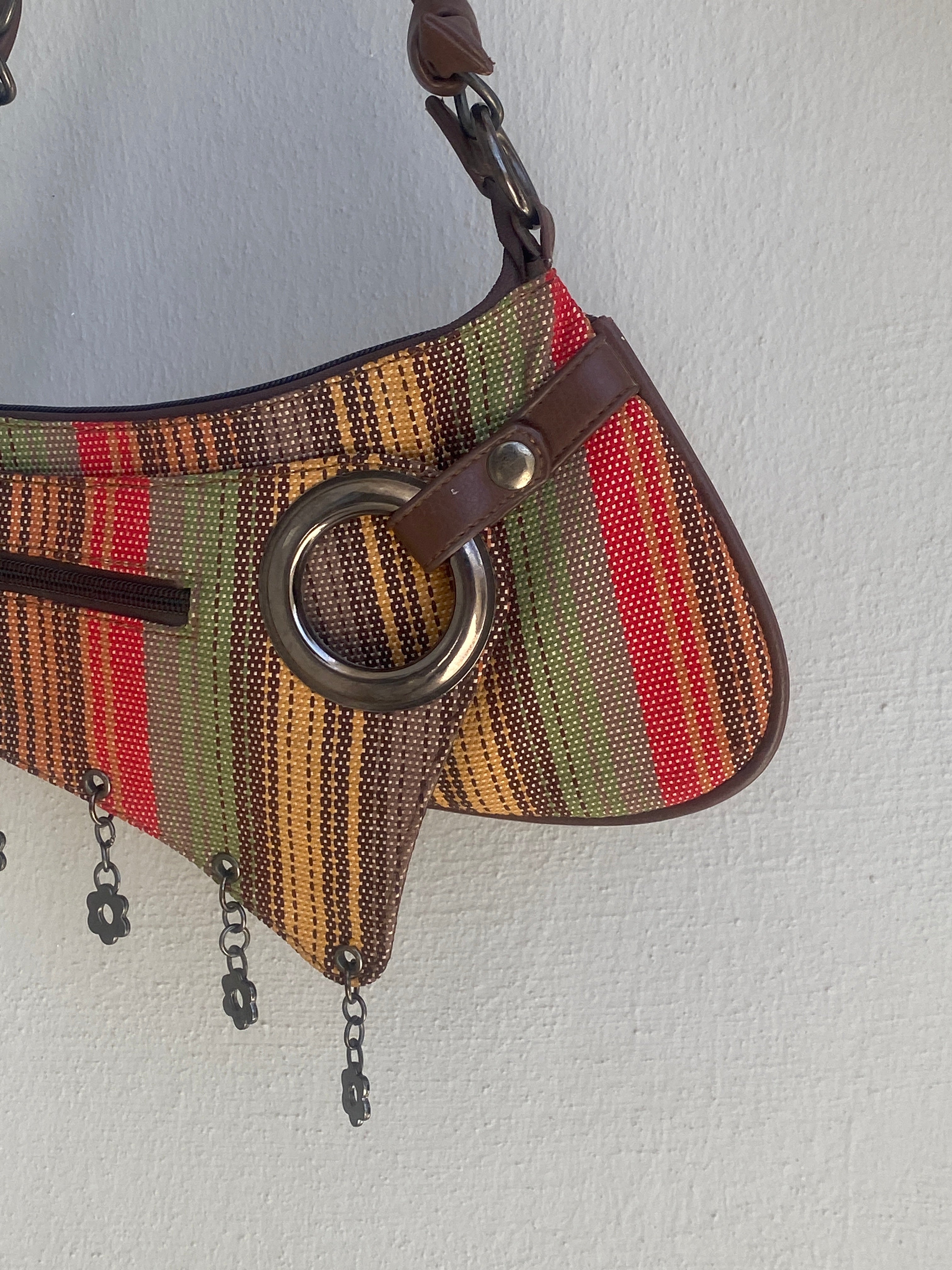 Vintage Y2K Multicolor Striped Mini Braided Chain Strap Shoulder Bag