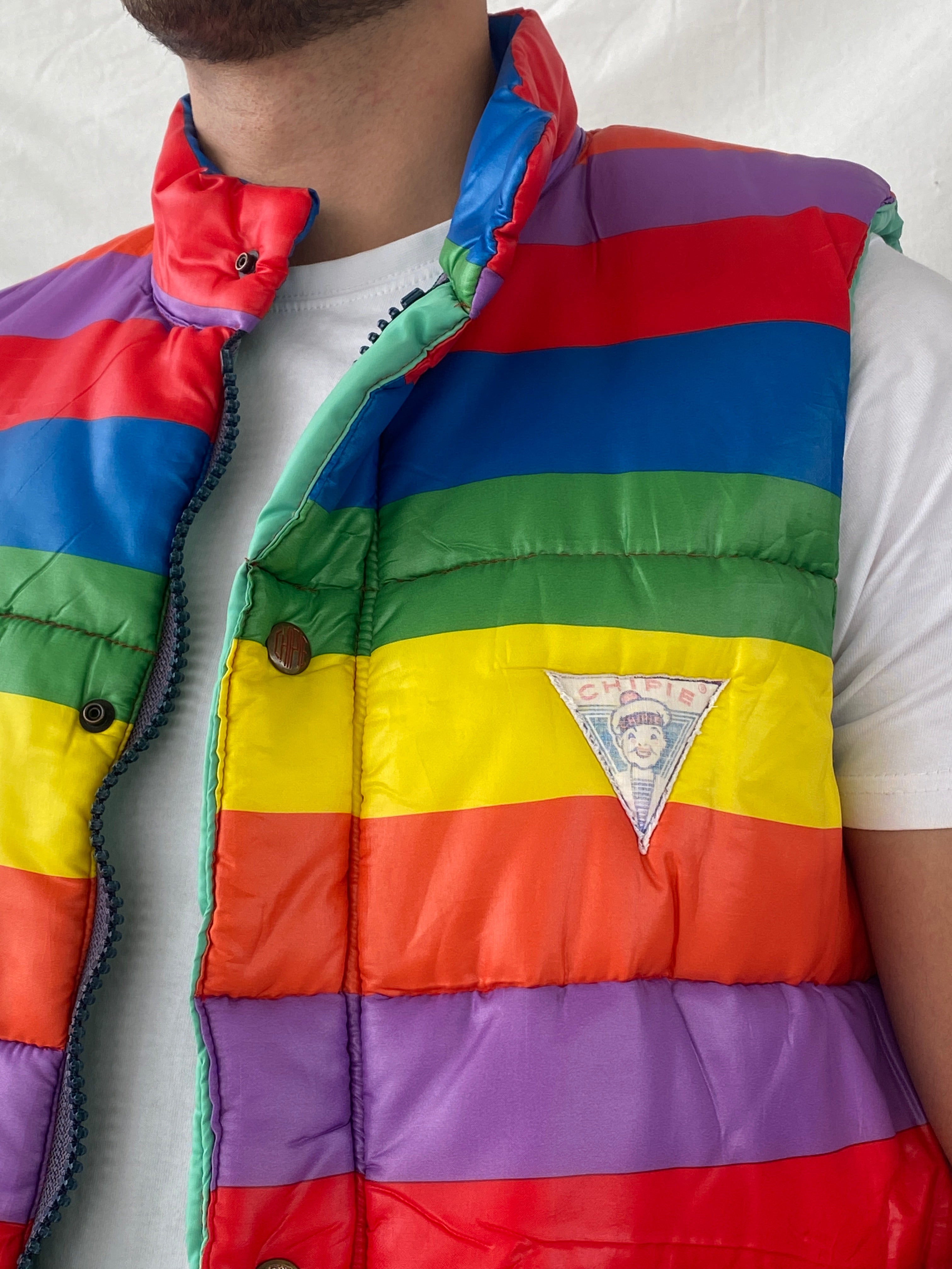 Vintage Chipie Striped Rainbow Puffer Zip Up Vest - M