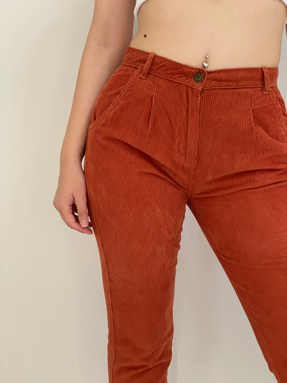 Vintage 90s Too Bizzy Rust Orange Corduroy High-Waisted Tapered Pants – 38EUR
