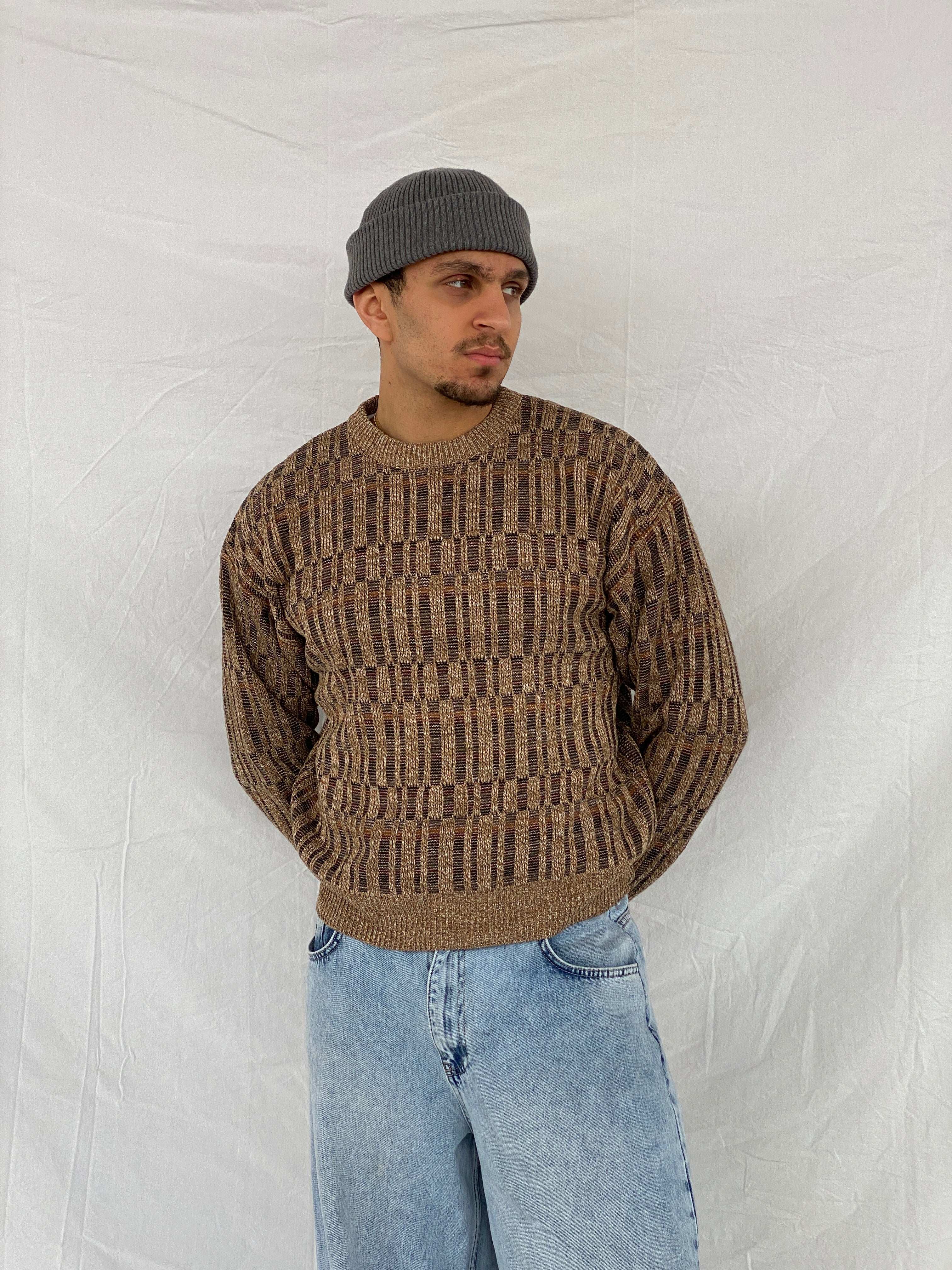 Vintage 90s David Taylor Beige And Brown Knitted Sweater - Size M - Balagan Vintage Sweater 80s, 90s, Abdullah, knitted sweater, sweater