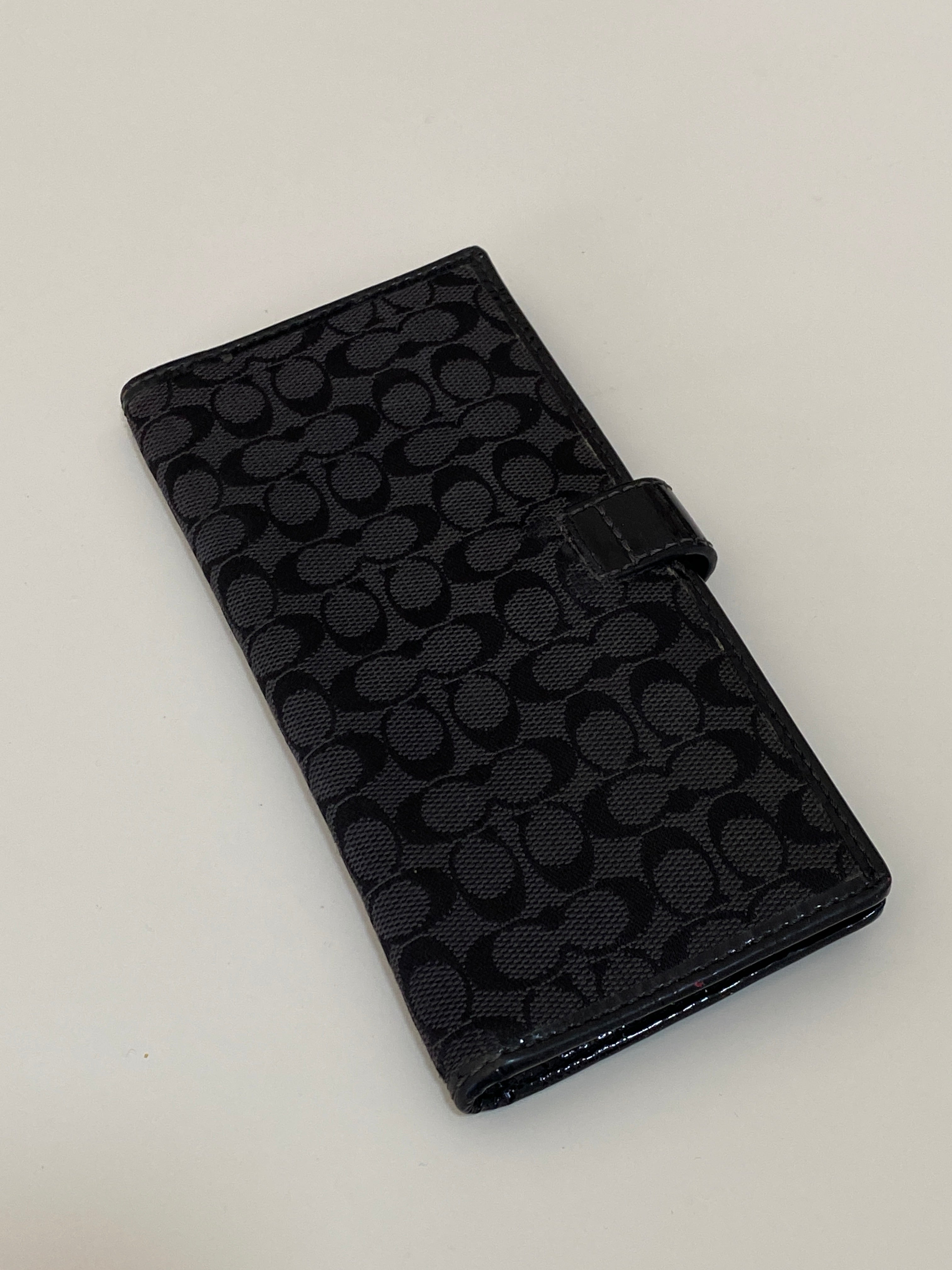 Coach Black Signature C Canvas Long Wallet with Leather Trim