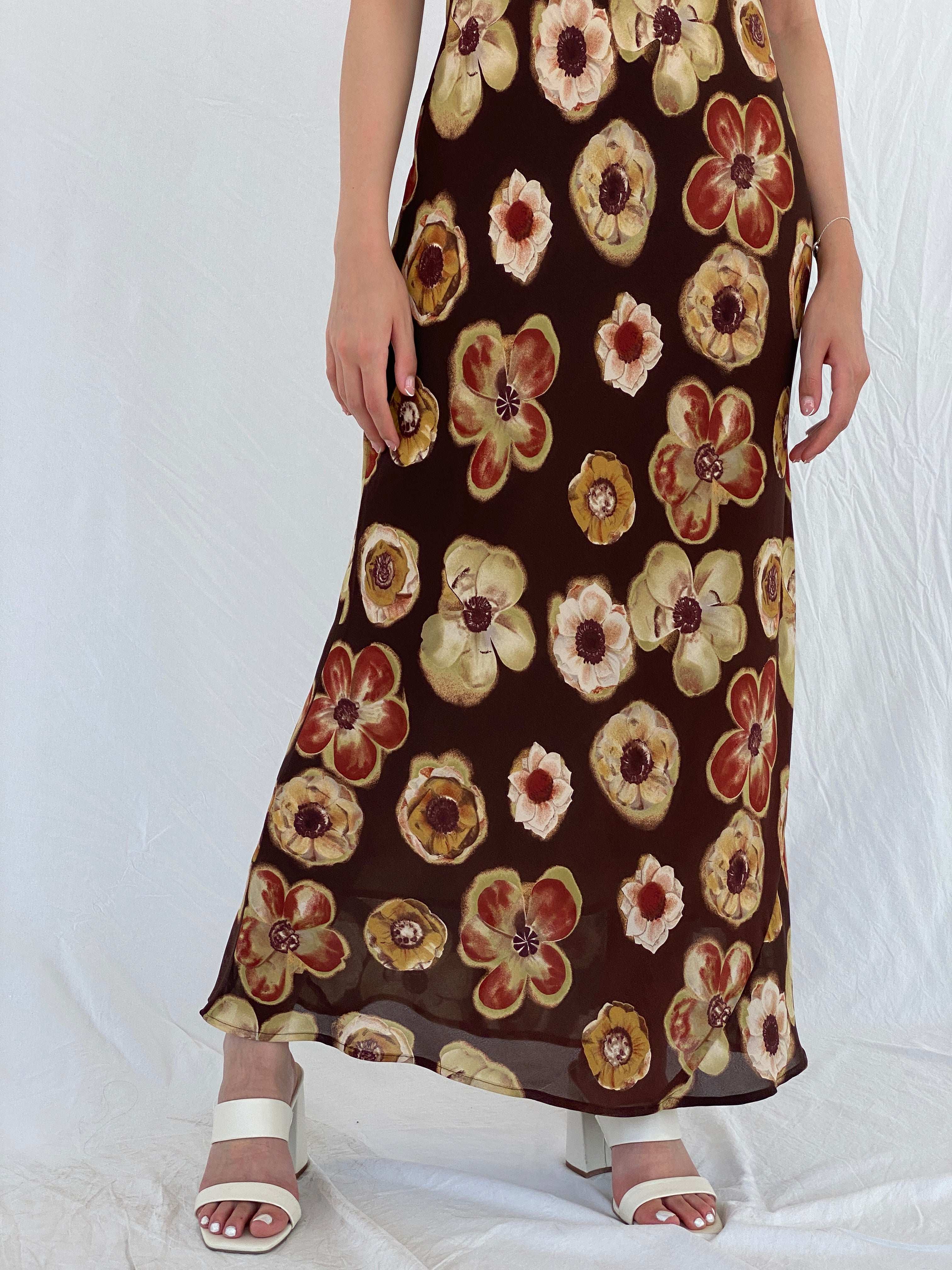 Vintage 90s PJLA Floral Brown Bodycon Sleeveless Maxi Dress - M - Balagan Vintage Maxi Dress 00s, 90s, maxi dress, Mira, NEW IN