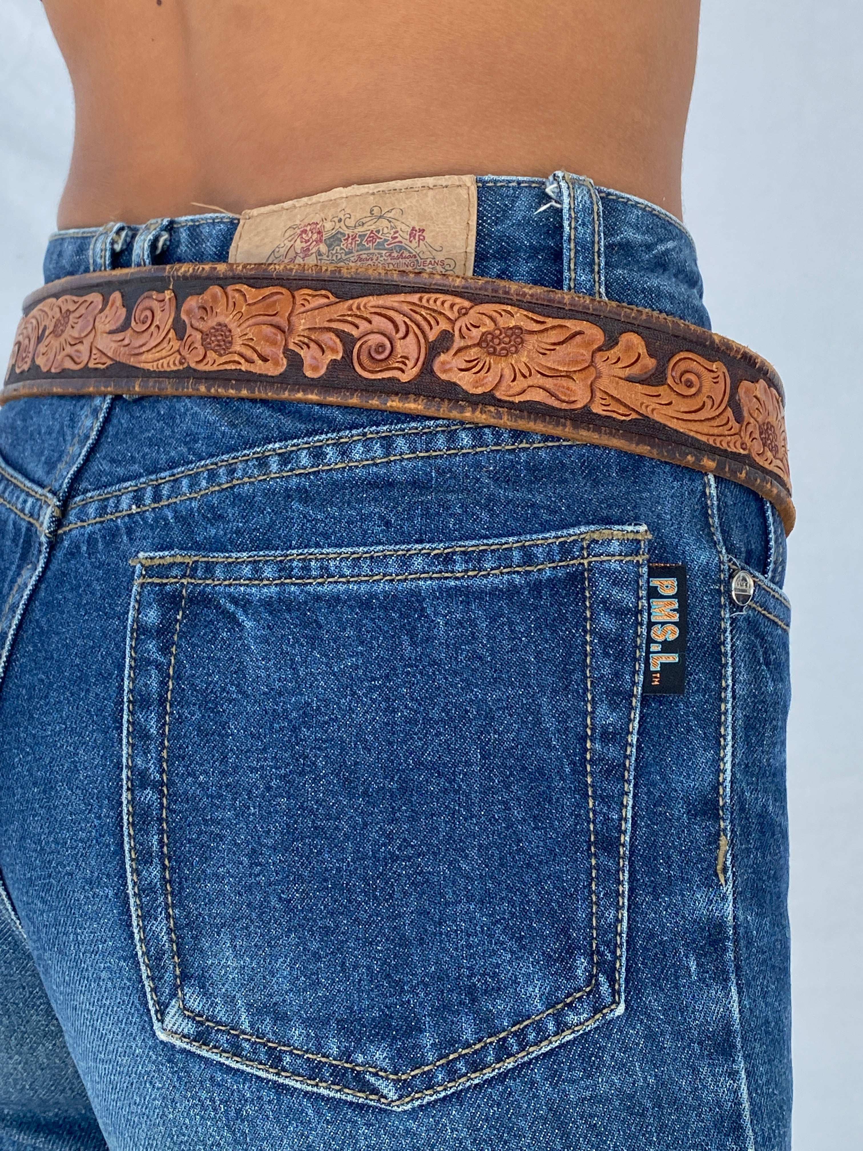 Vintage 80s Babbitt Bros Western Hand Painted Genuine Leather Belt - Balagan Vintage Belt 80s, belt