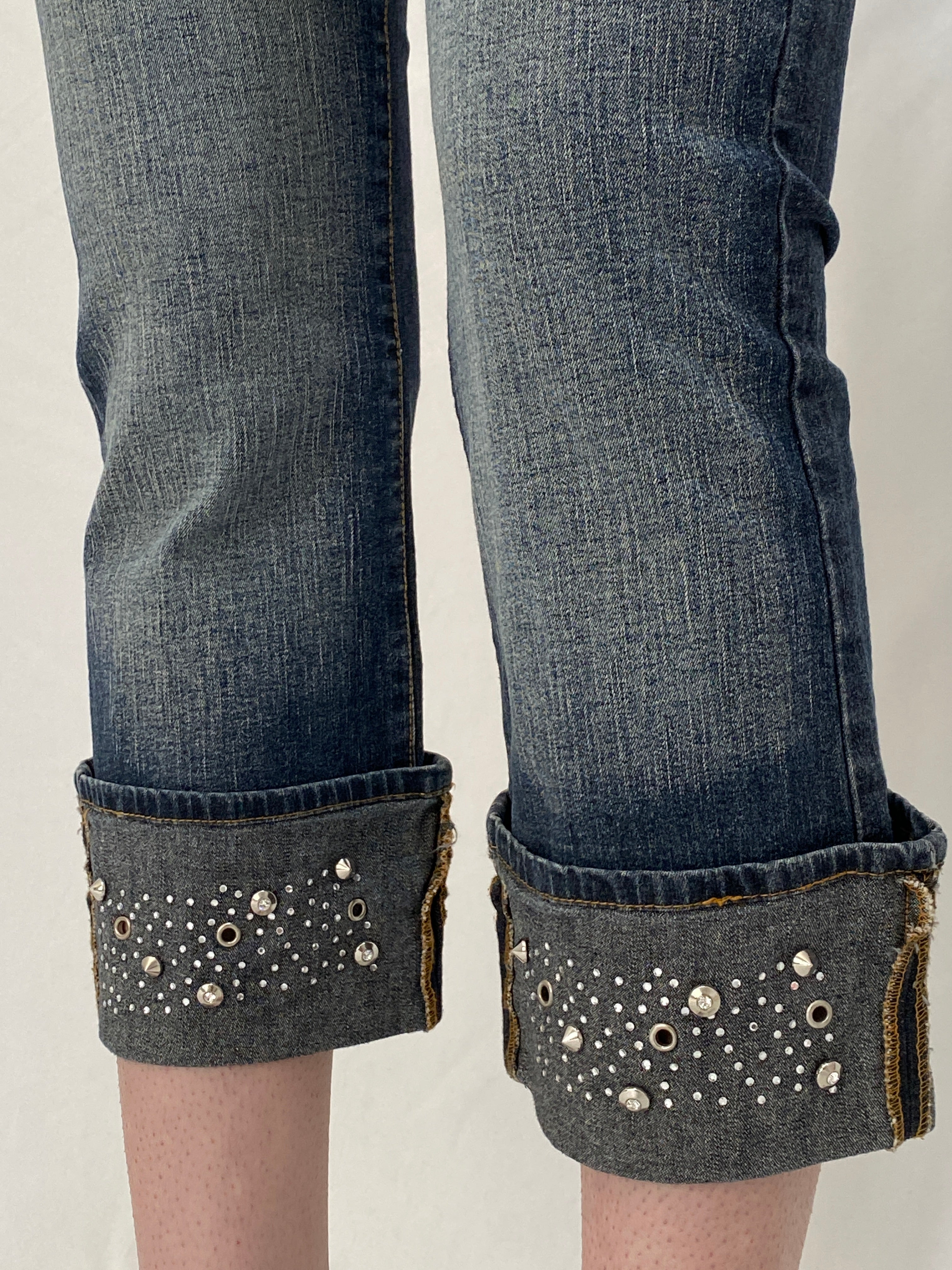 Vintage Y2K D&G Dolce & Gabbana Low Rise Studded Capri Cropped Jeans -
