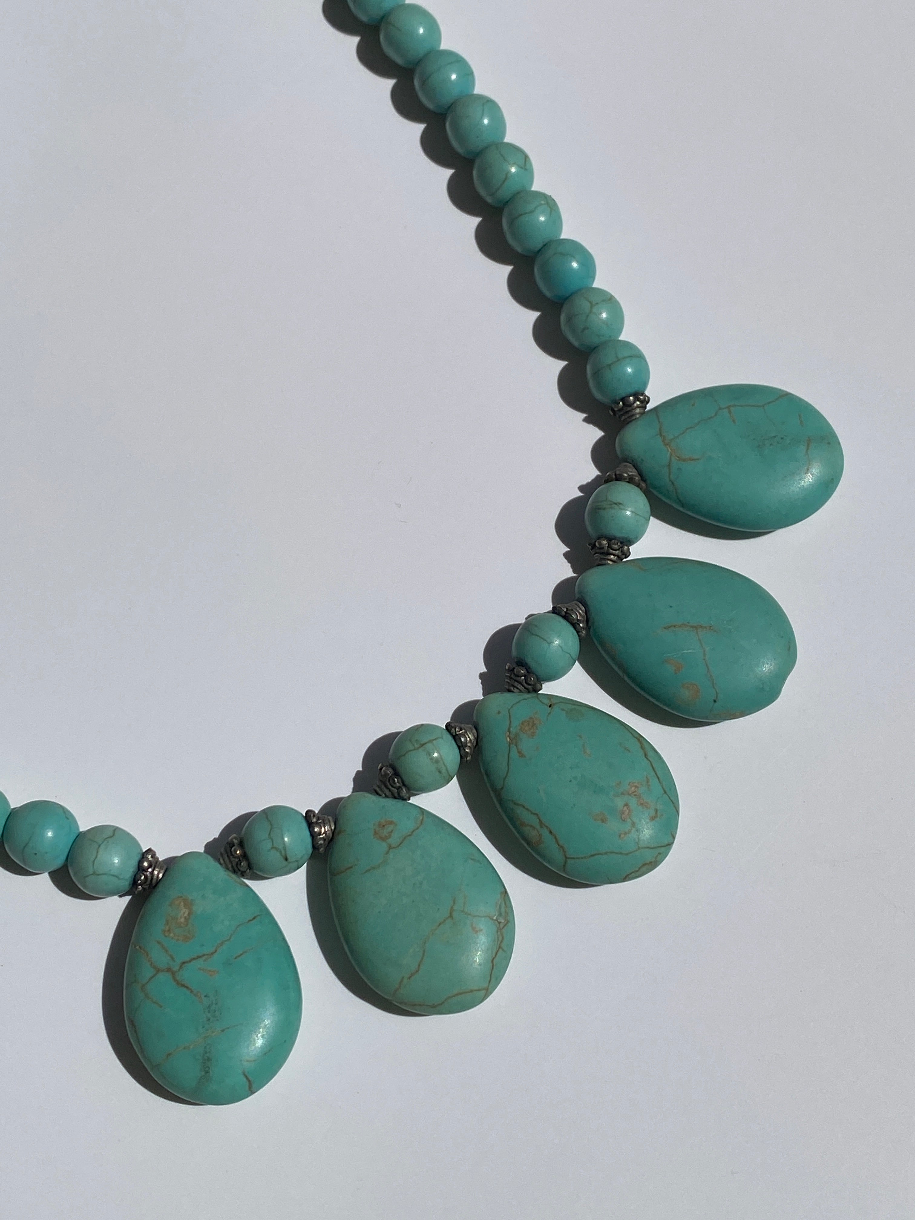 Vintage Faux Turquoise Teardrop Statement Necklace