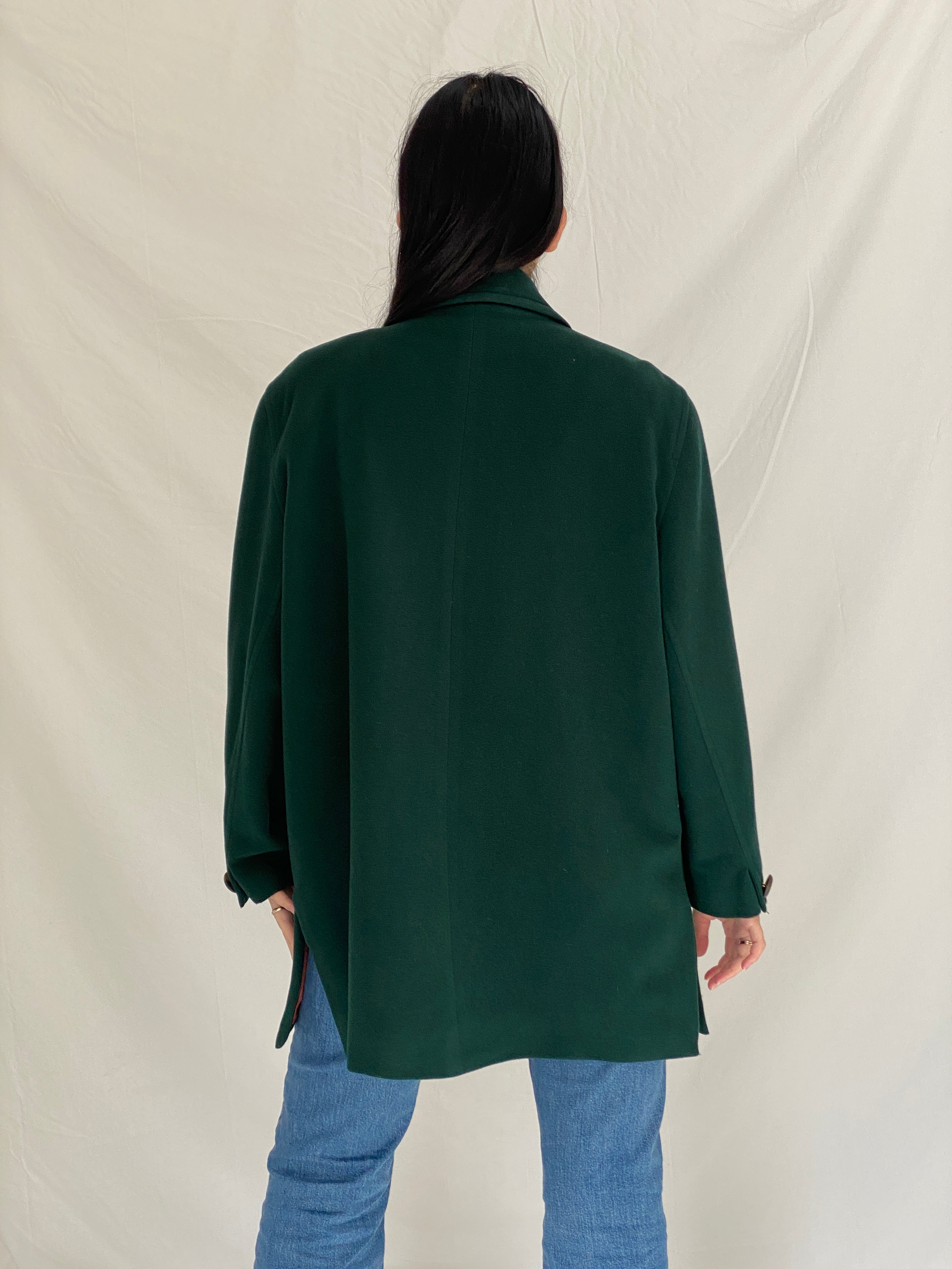 Vintage Viyella Green Wool Coat 90s Classic Tailored Wool Minimalist Jacket - L