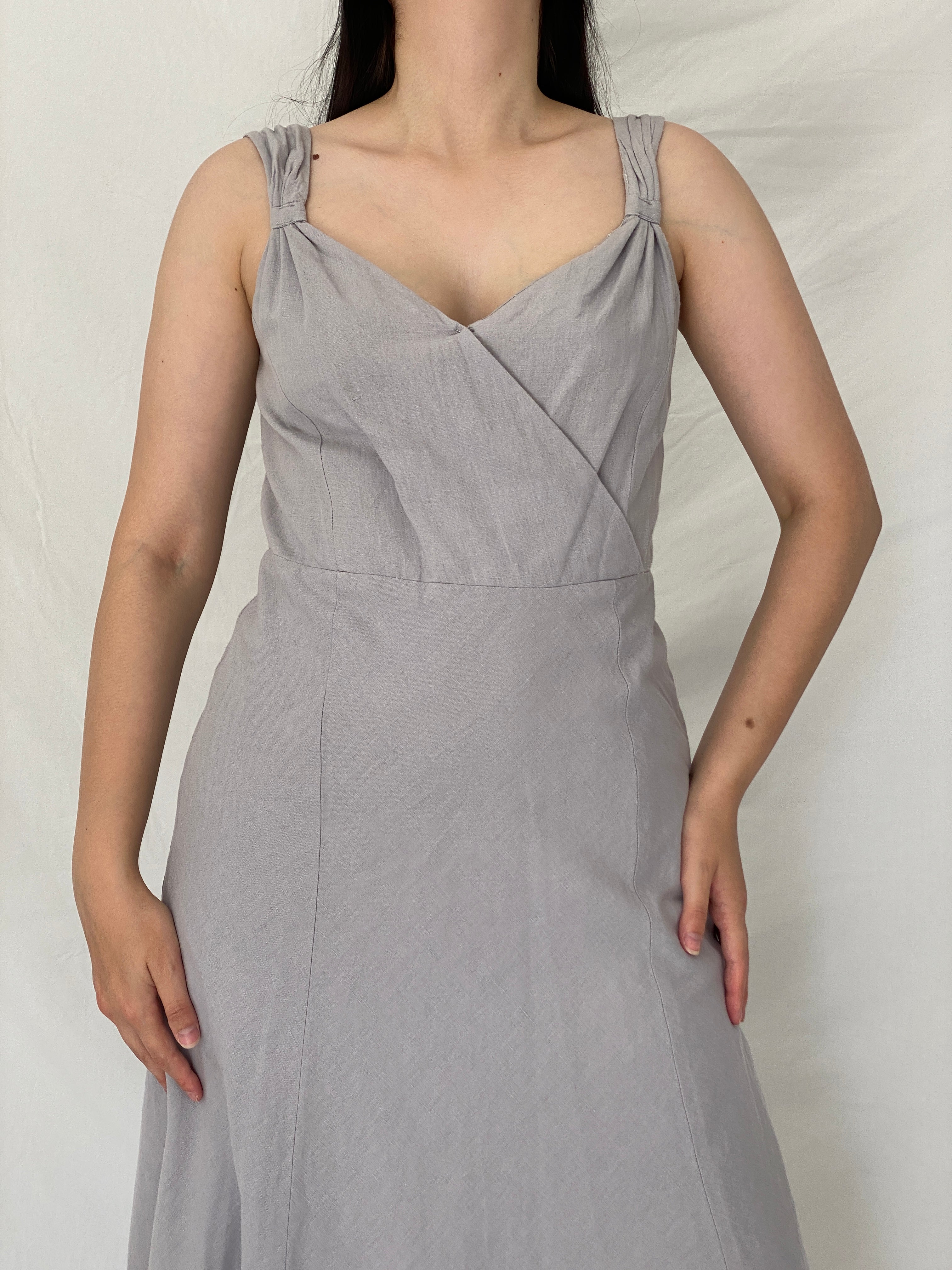 Vintage Y2K Jacqueline Riu Dove Grey Linen Cotton Blend Midi Dress - M