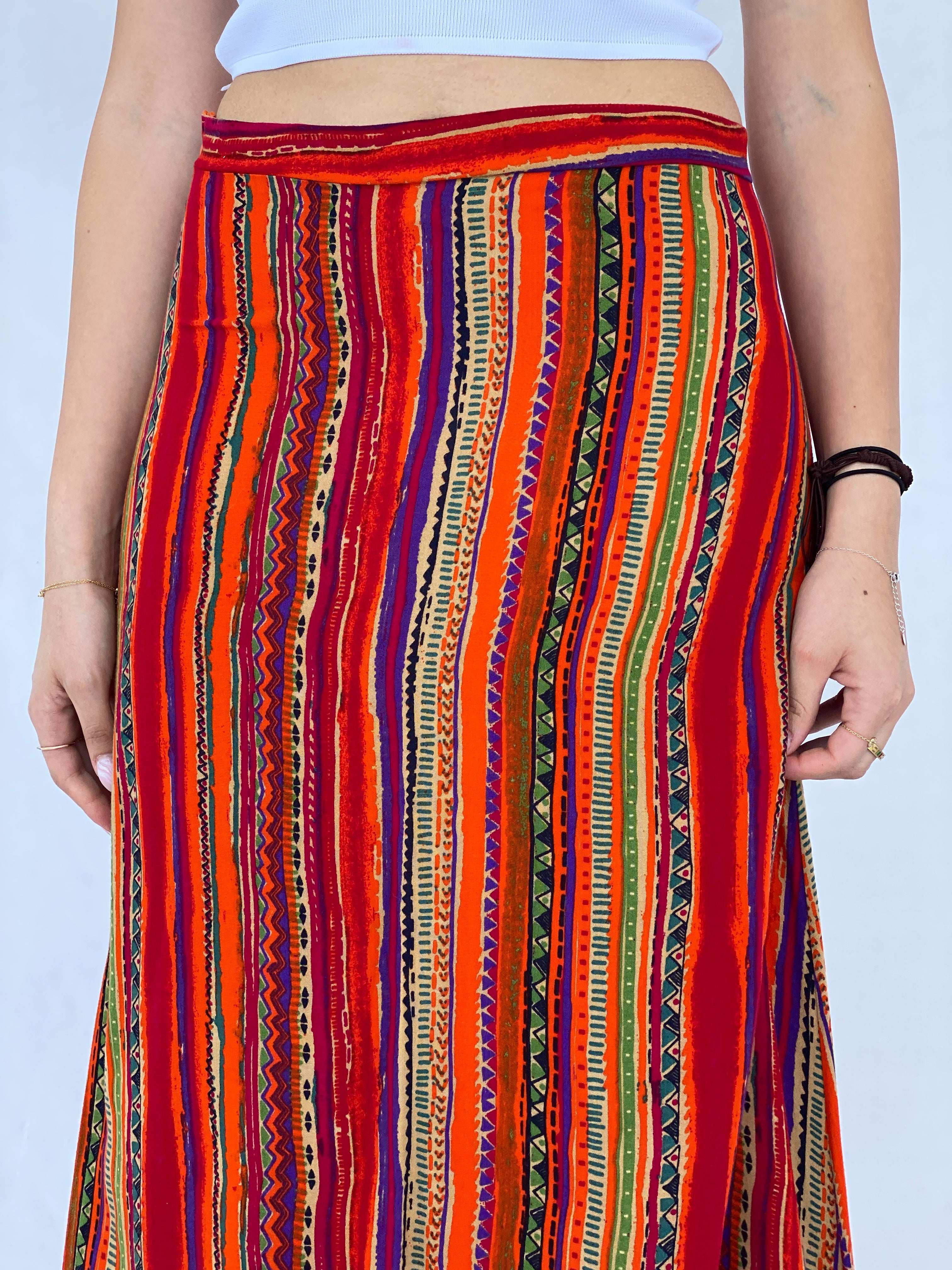 Vintage Handmade Striped Multicolored Maxi Boho Skirt