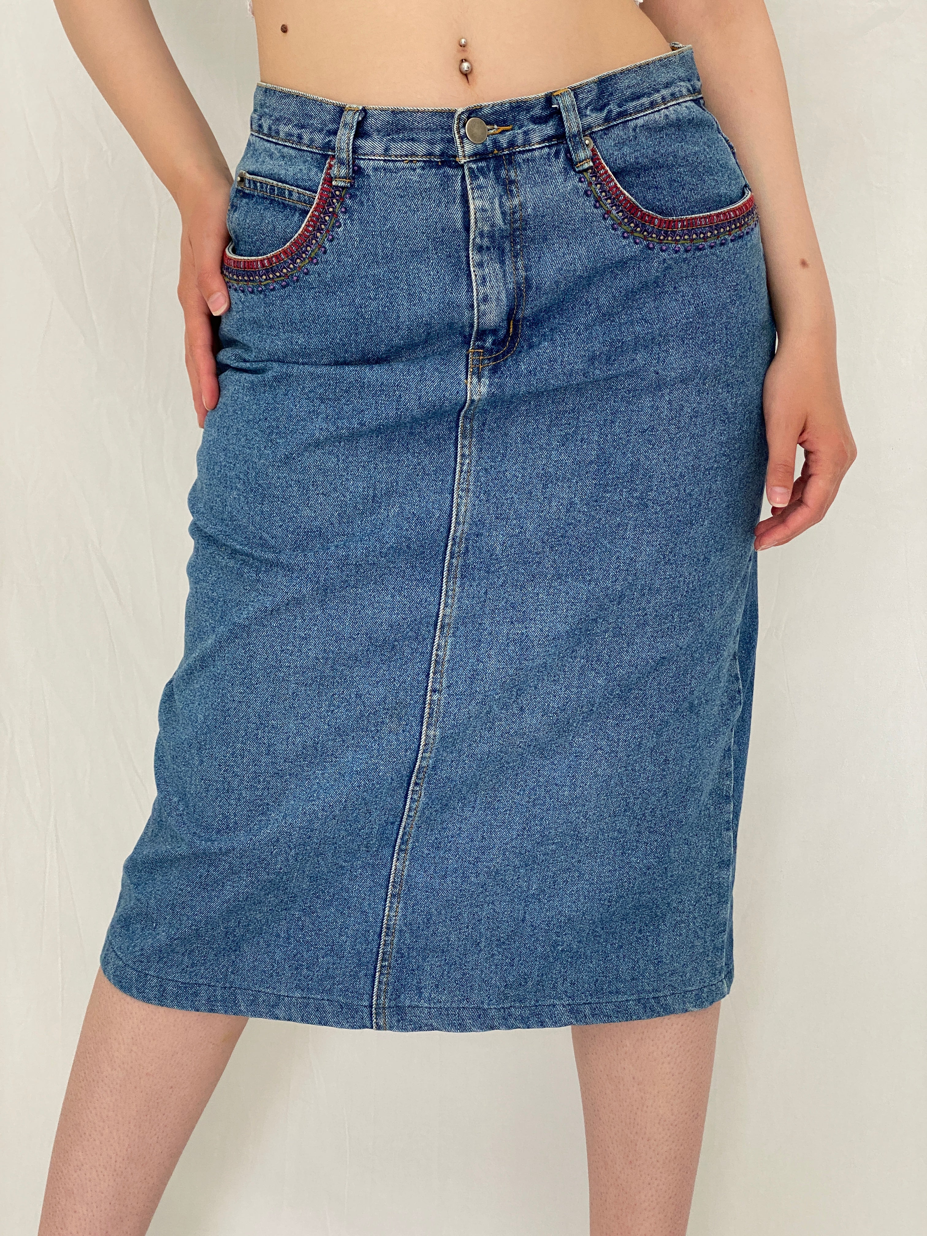 Vintage Y2K CBC Woman Blue Denim Midi Skirt – L