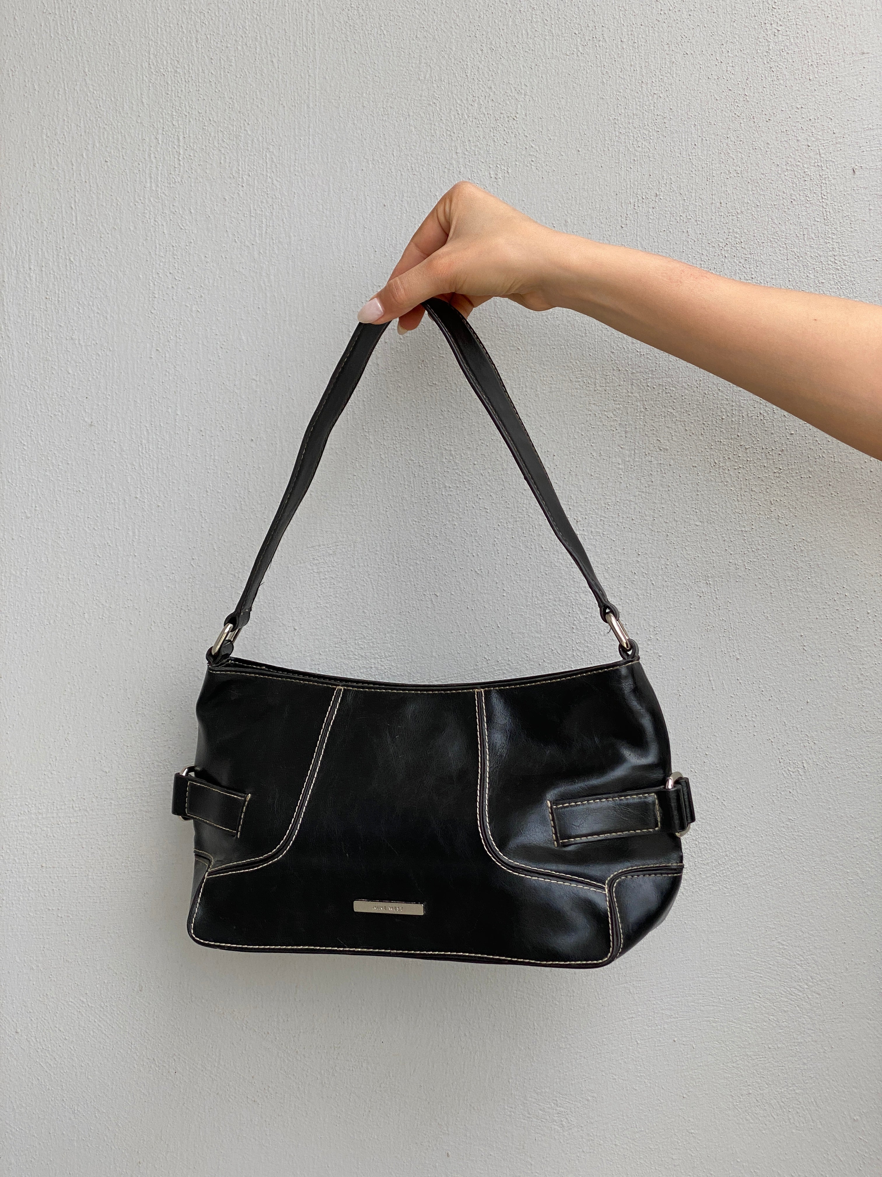 Vintage 90s Nine West Black Leather Minimalist Shoulder Bag