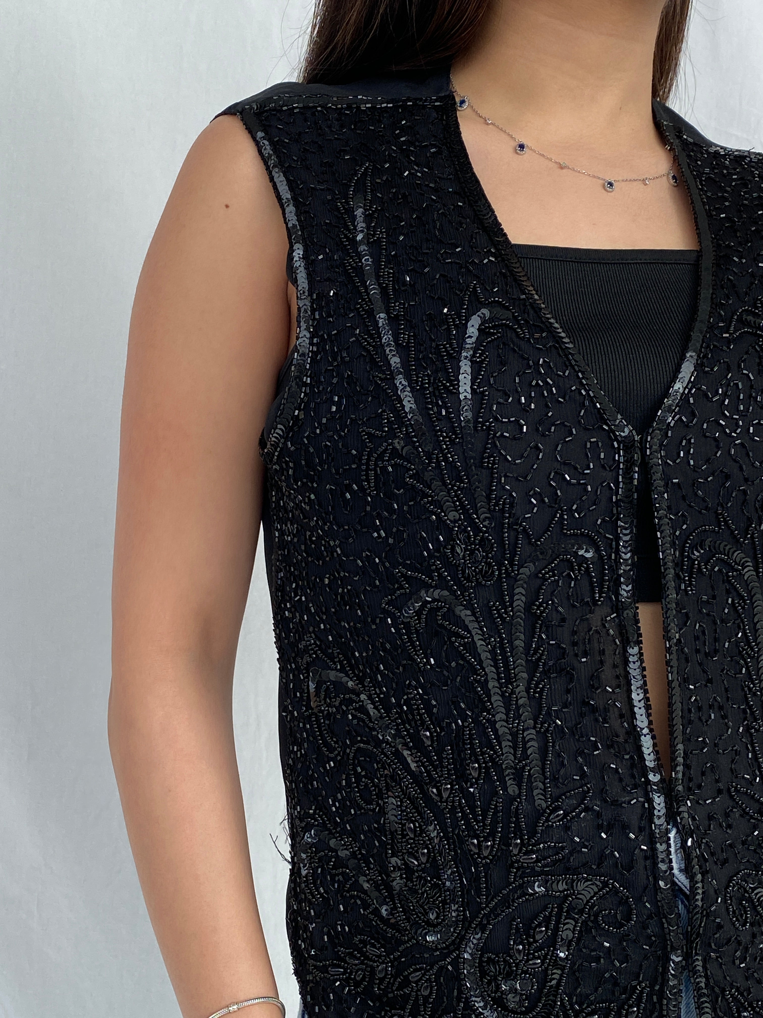 Vintage Diamond Collection Beaded Sequin Black Women’s Party Vest - M